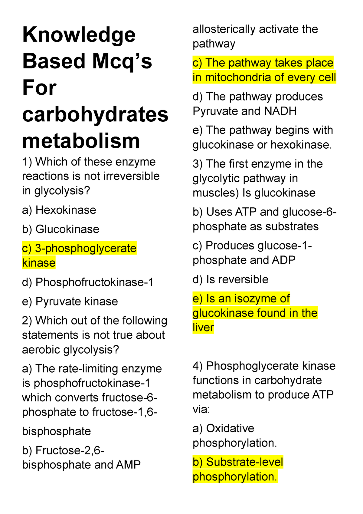 Knowledge Based Mcq - Knowledge Based Mcq’s For Carbohydrates ...