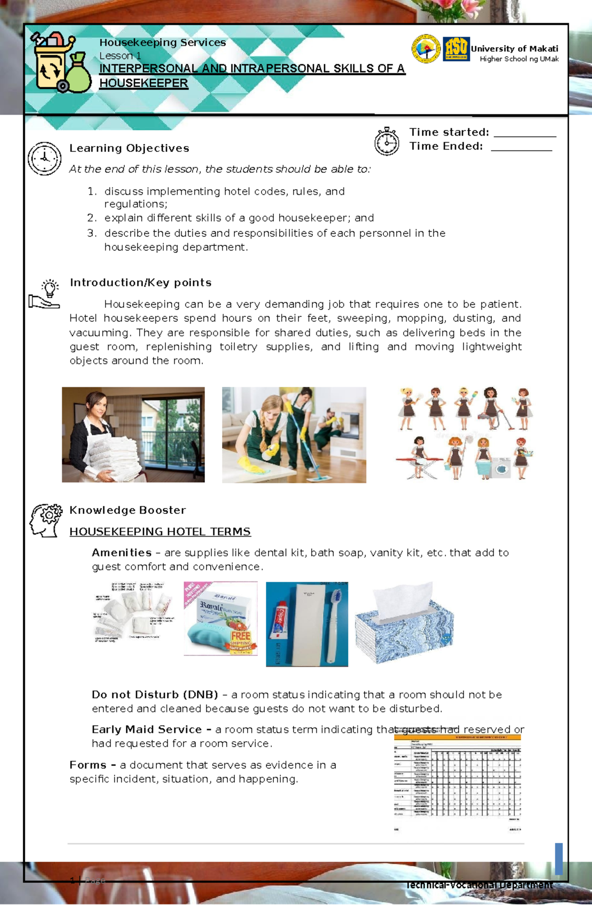 Module 1 Housekeeping-converted (1) (1) 010225 - Housekeeping Services ...