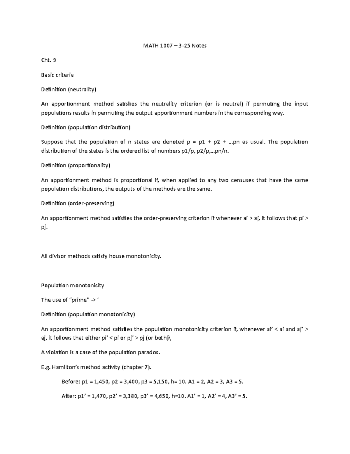 MATH 1007 3-25 Notes - MATH 1007 – 3-25 Notes Cht. 9 Basic criteria ...