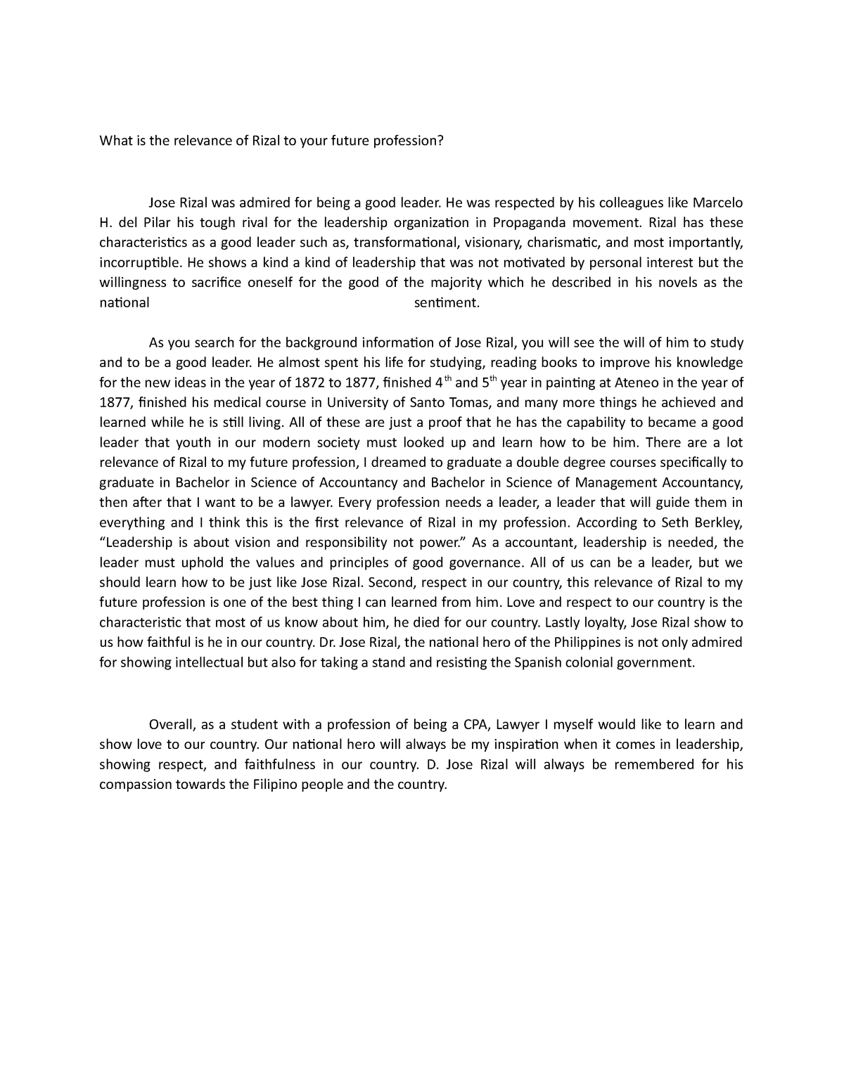 personal essay about relevance of the rizal course