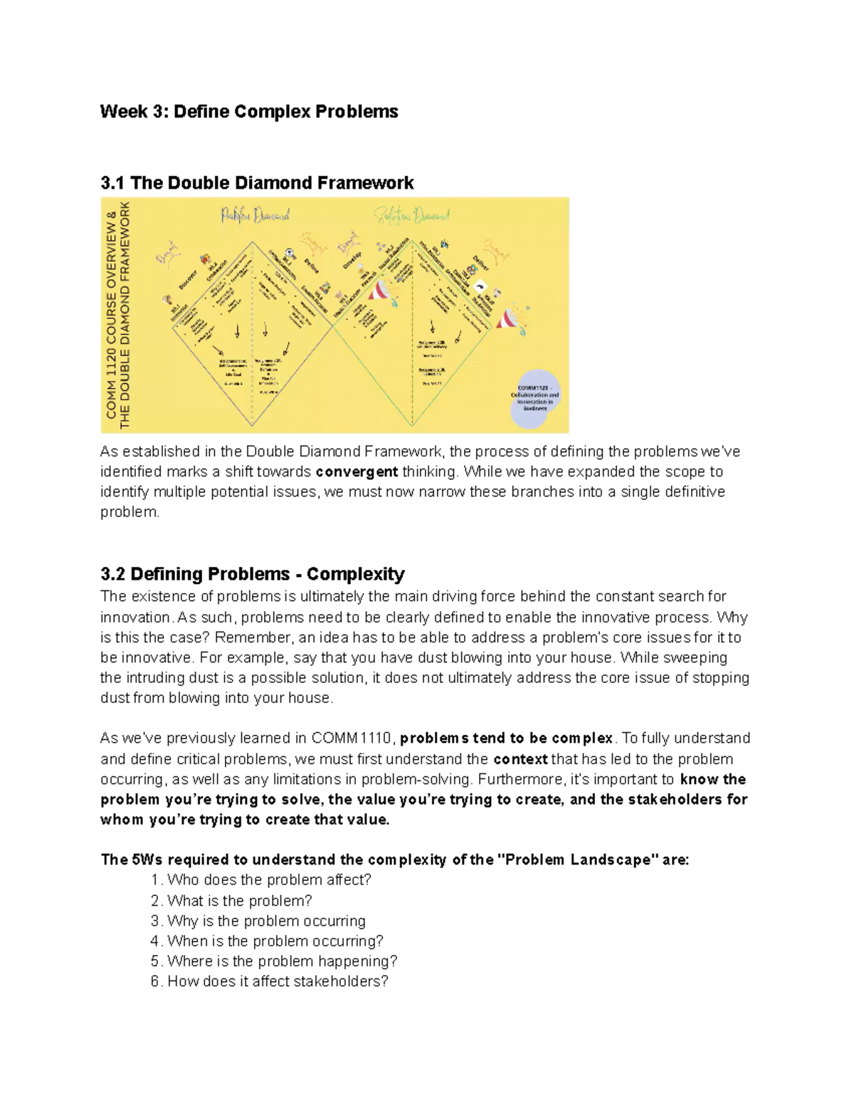 COMM1120 Week 3 Notes - Week 3: Define Complex Problems 3 The Double ...