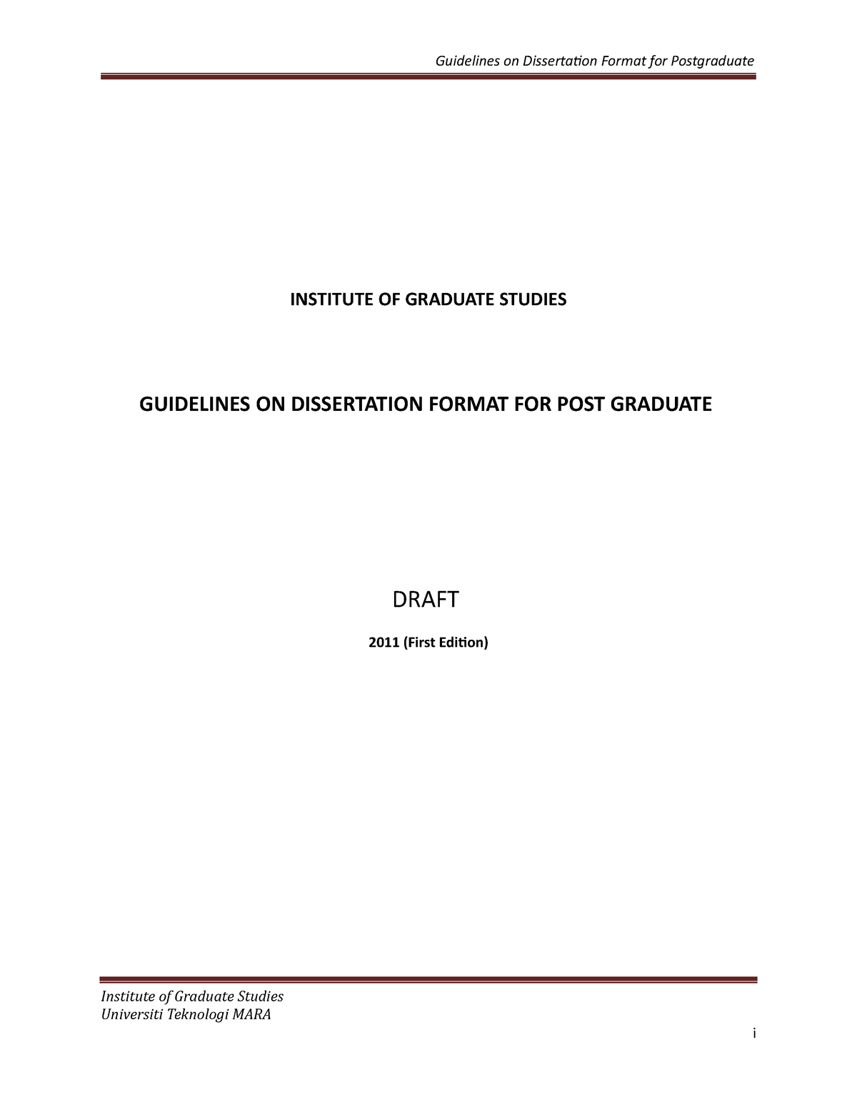Format dissertation template INSTITUTE OF GRADUATE STUDIES
