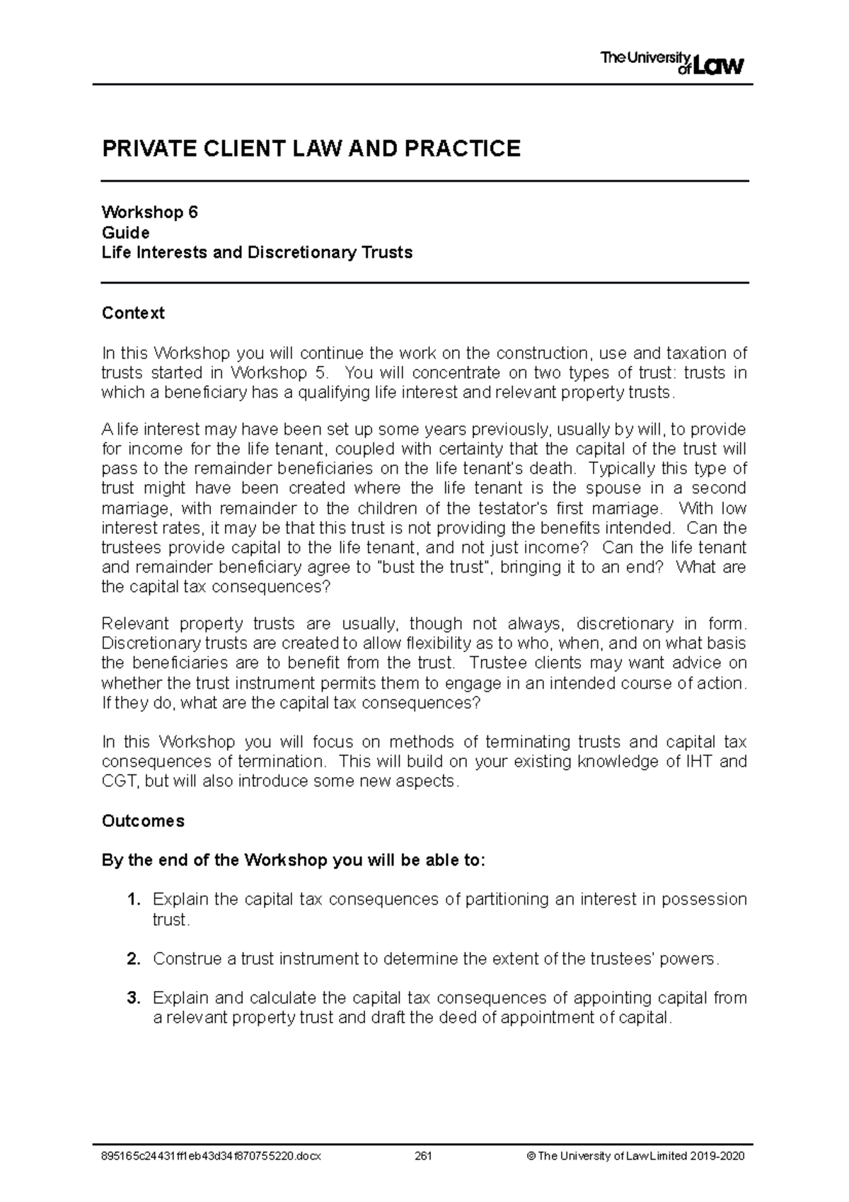 1920 priv ws06 ce01 guide t - PRIVATE CLIENT LAW AND PRACTICE Workshop ...
