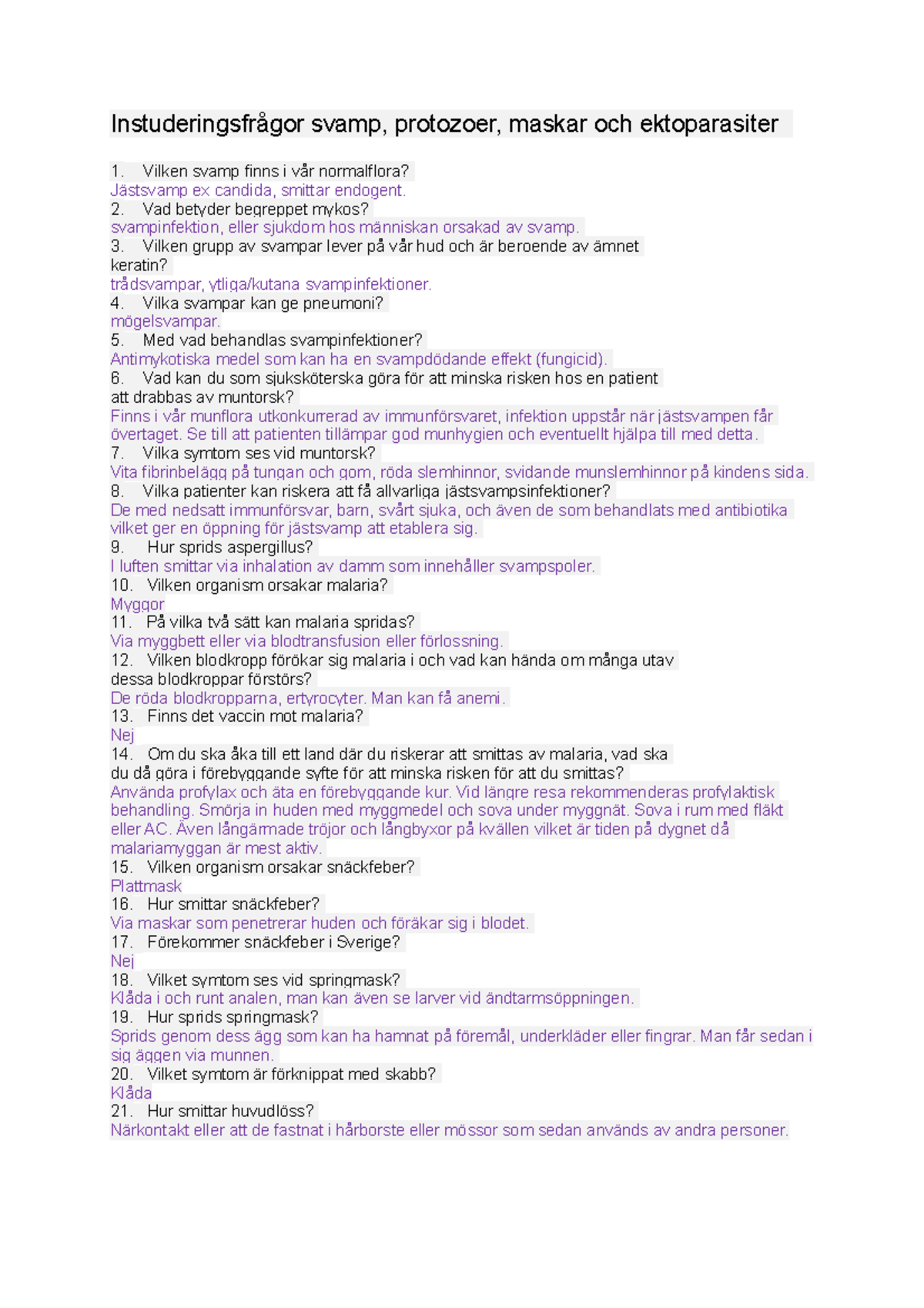 Instuderingsfrågor svamp - Instuderingsfrågor svamp, protozoer, maskar ...