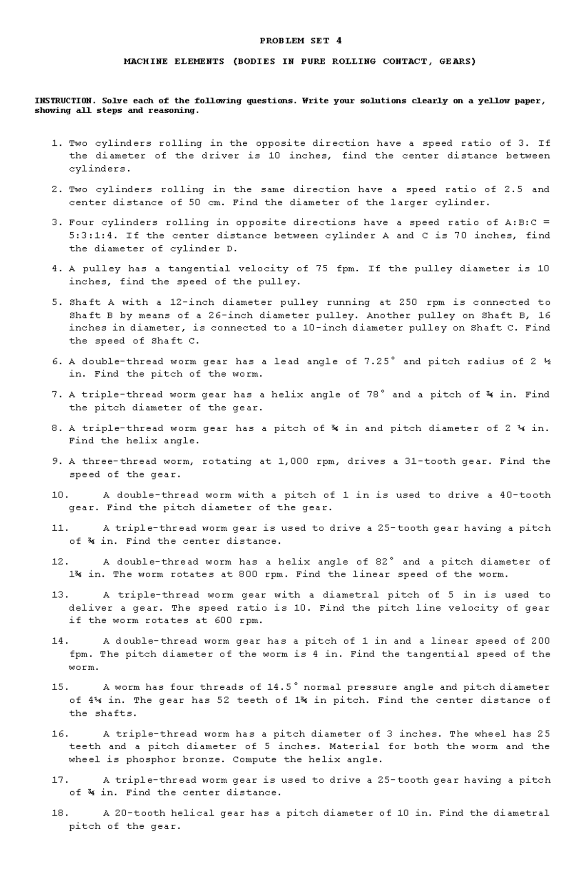 PS4 - Problem sets for machine design - PROBLEM SET 4 MACHINE ELEMENTS ...
