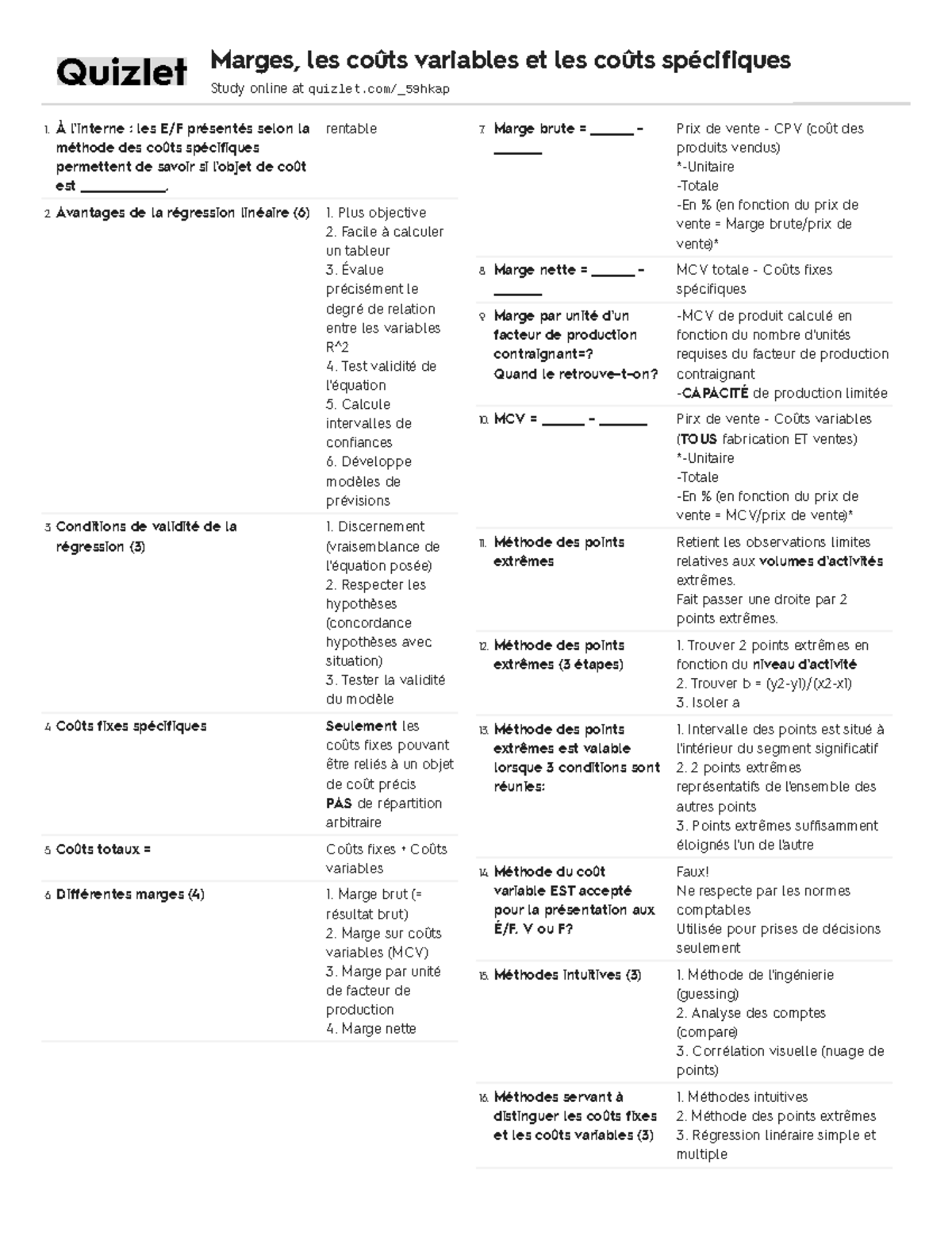 Quizlet Questions réponses À l'interne les E/F présentés selon la