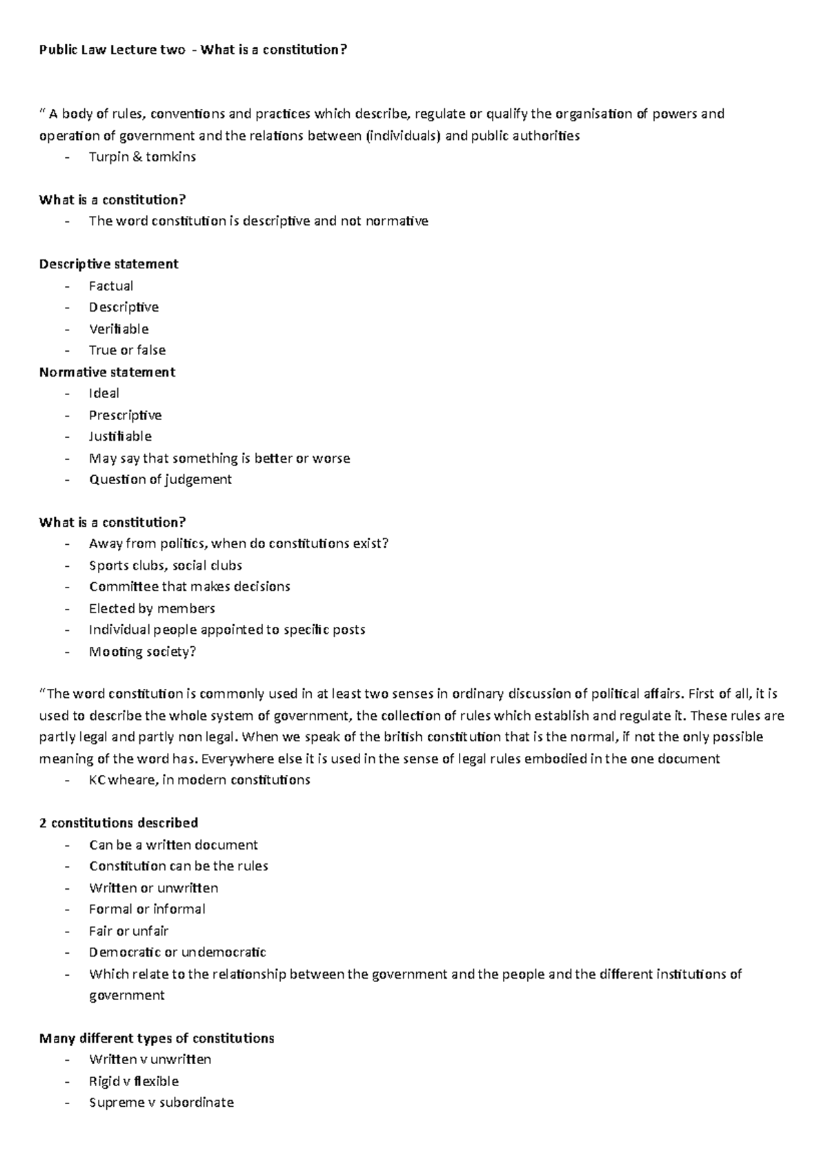 What is a constitution - Public Law lecture notes semester 1 19/20 ...