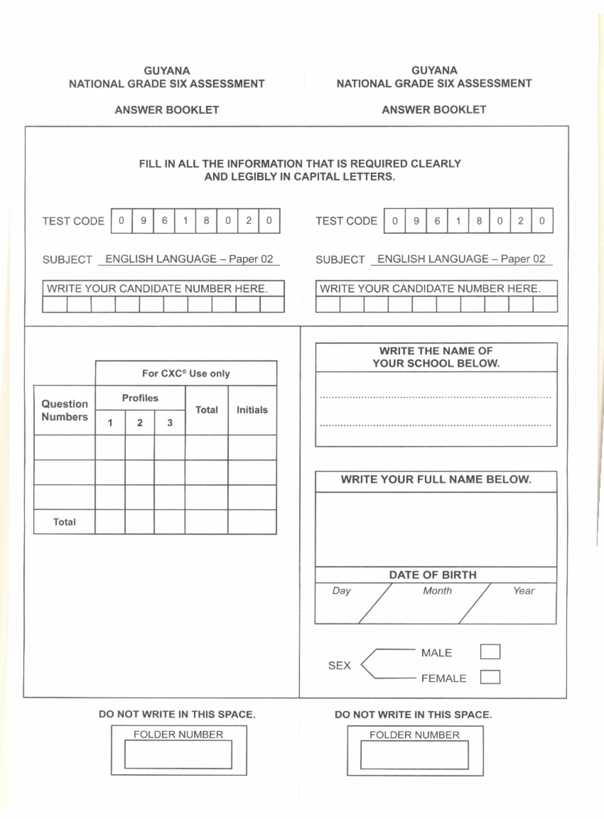 NGSA 2021 - English Language Paper 2 - GUYANA GUYANA NATIONAL GRADE SIX ...