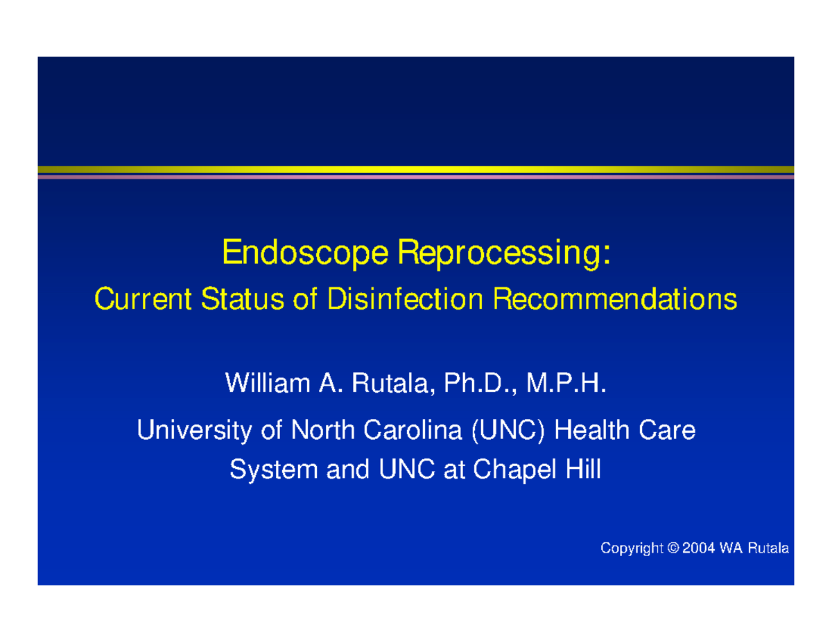 Endoscope Disinfection Endoscope Reprocessing