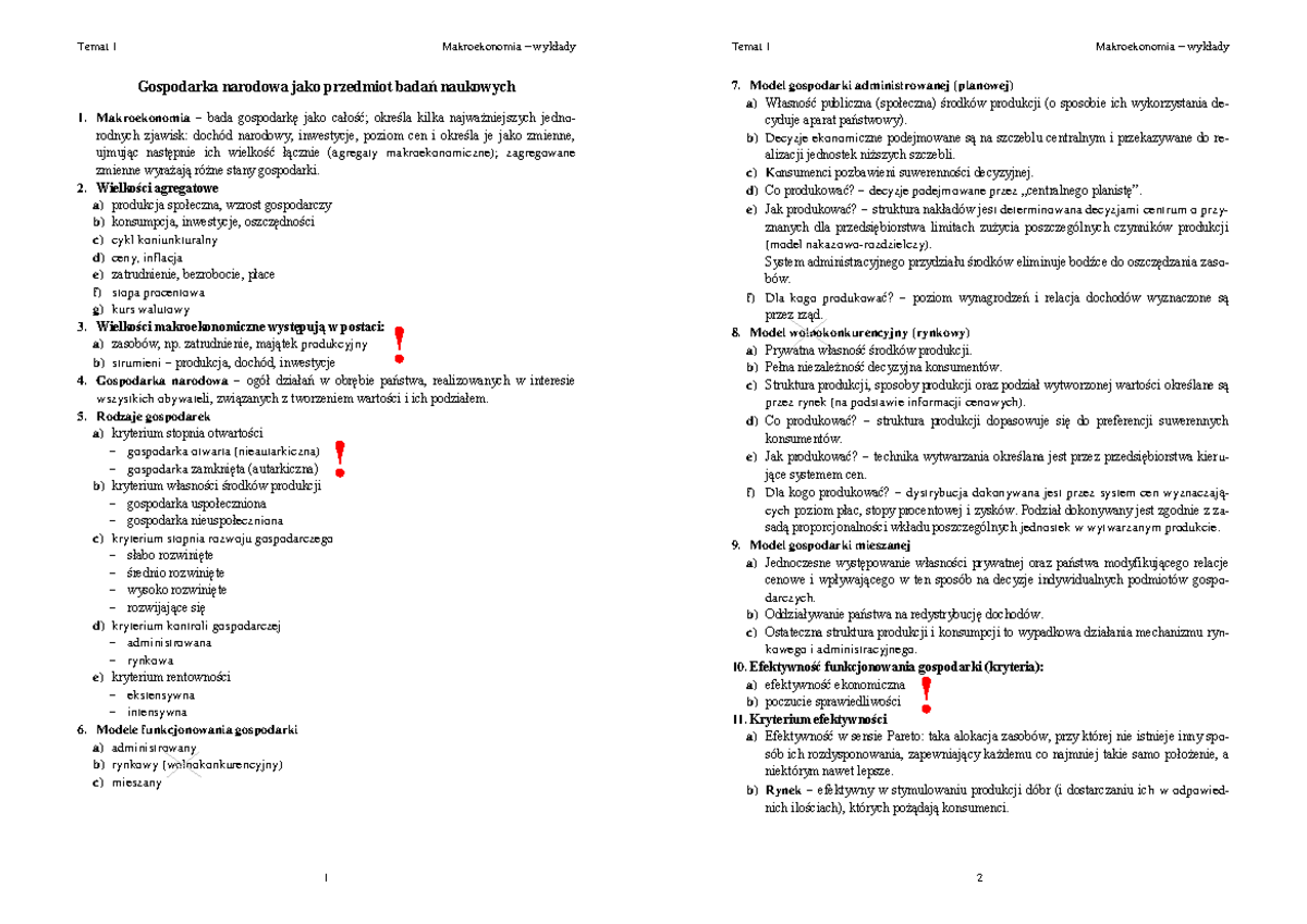 Makroekonomia notatki - Gospodarka narodowa jako przedmiot badań
