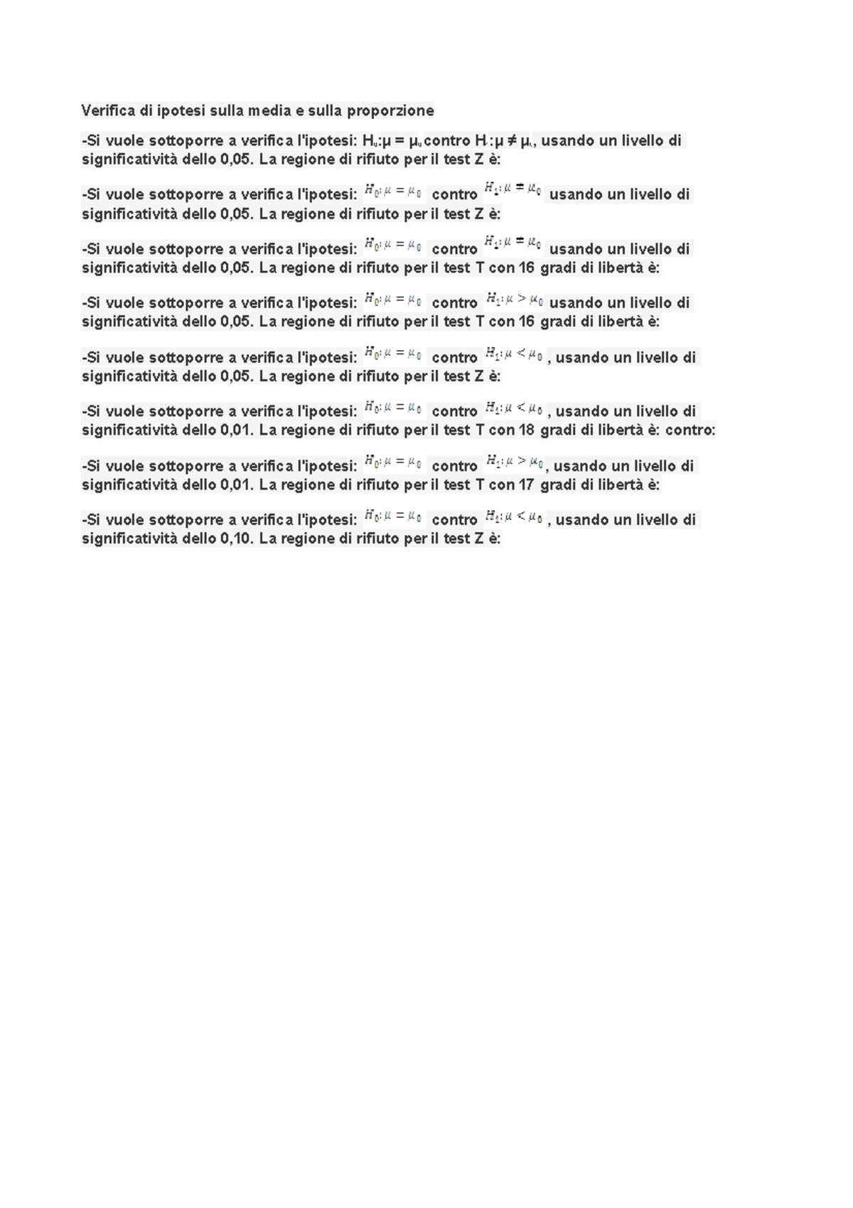 Verifica Di Ipotesi Sulla Media E Sulla Proporzione Esercizi - Verifica ...