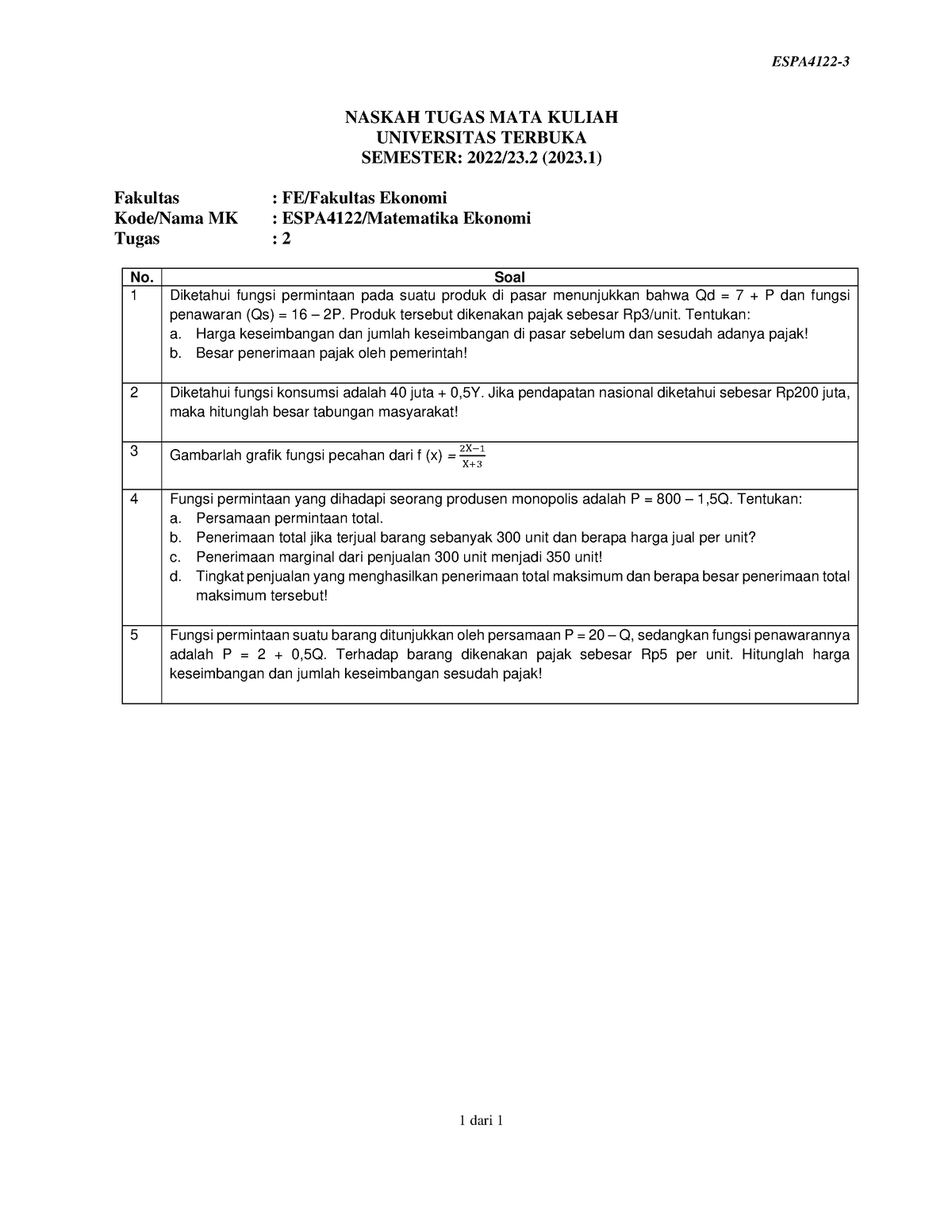 Soal Espa4122 Tmk2 3 - Ut - ESPA4122- 1 Dari 1 NASKAH TUGAS MATA KULIAH ...