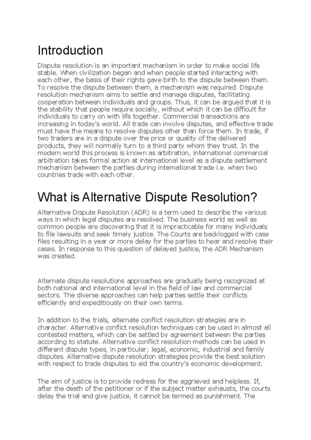 1 (C) Different techniques of ADR - Introduction Dispute resolution is ...