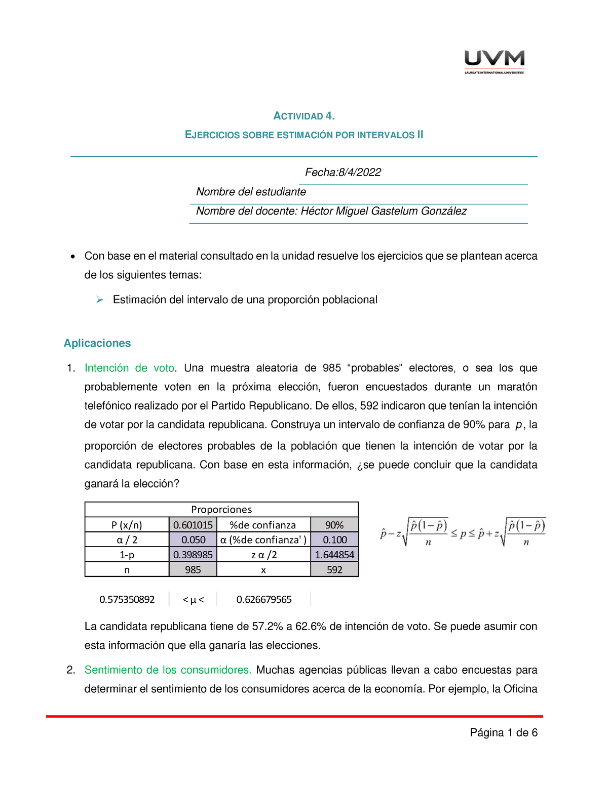 A4 Estadística Inferencial Actividad 4 Ejercicios Sobre EstimaciÓn