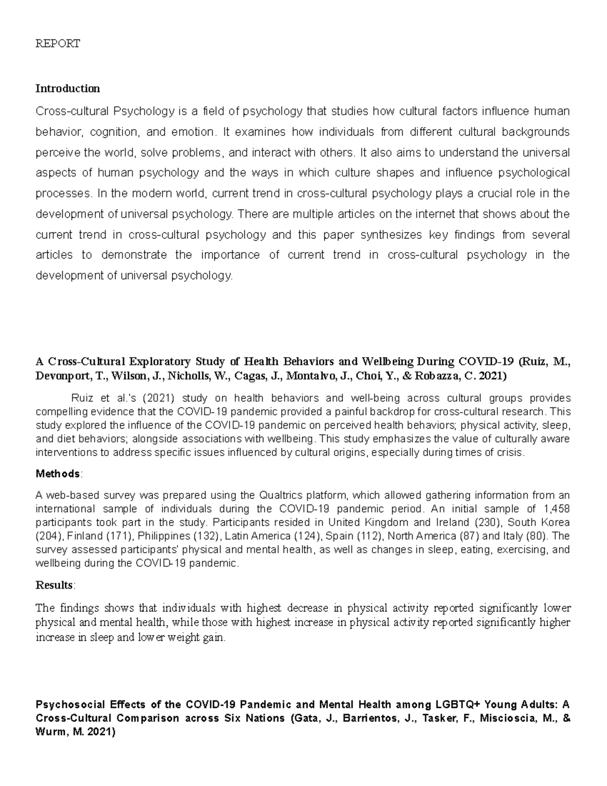 Report - Summary Social Work - REPORT Introduction Cross-cultural ...
