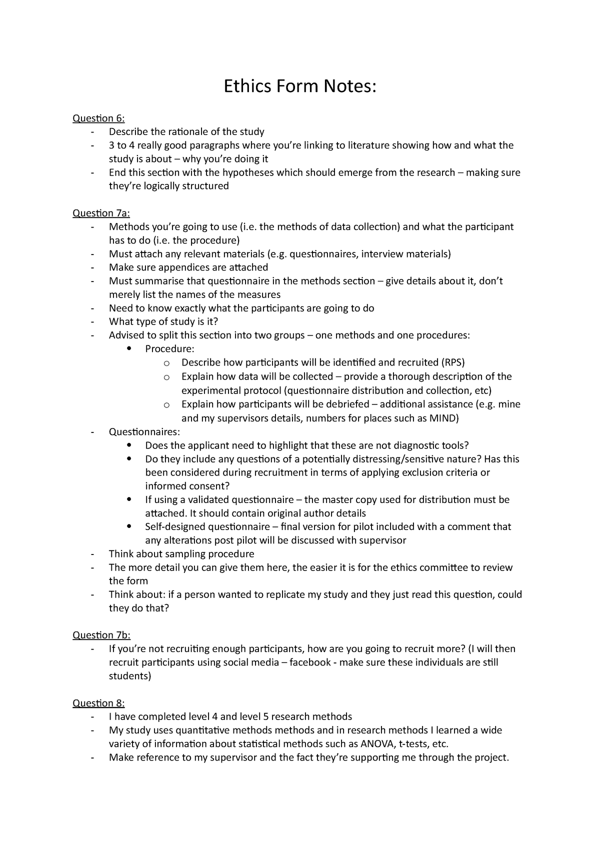 dissertation ethics form