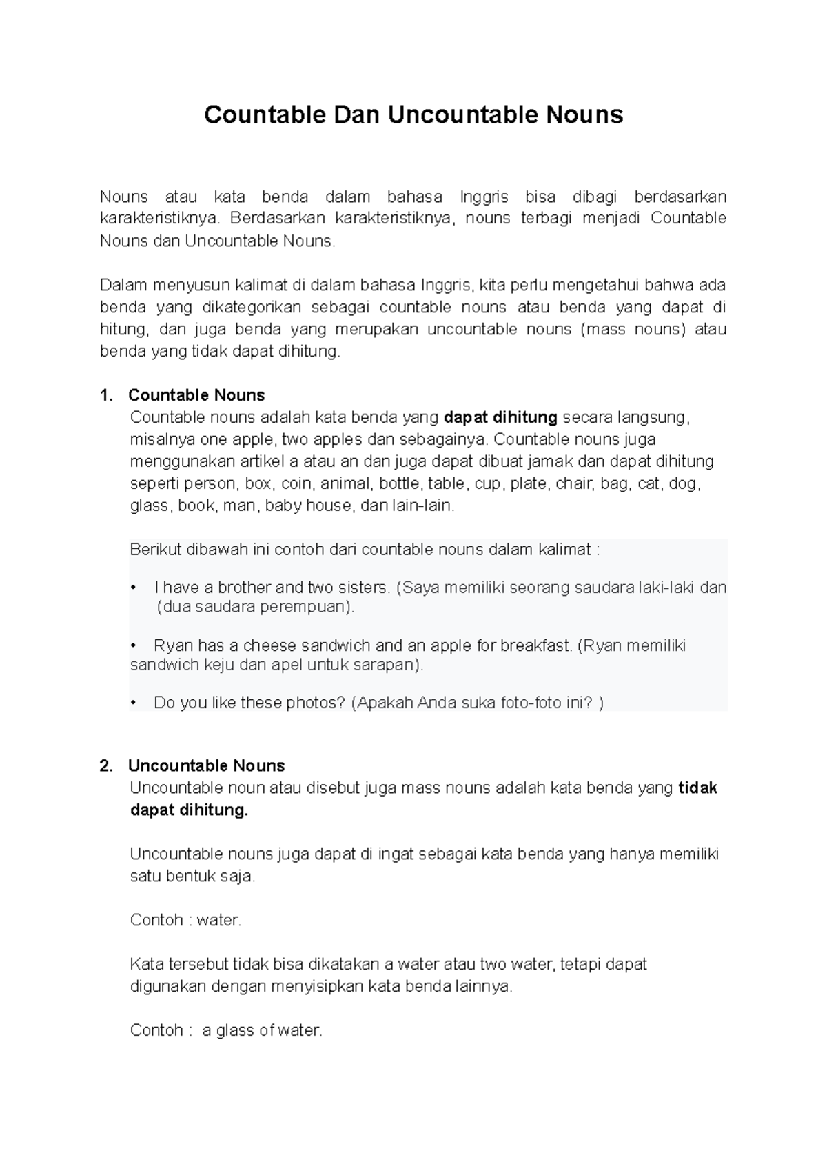 Countable Dan Uncountable Nounsf1 Countable Dan Uncountable Nouns