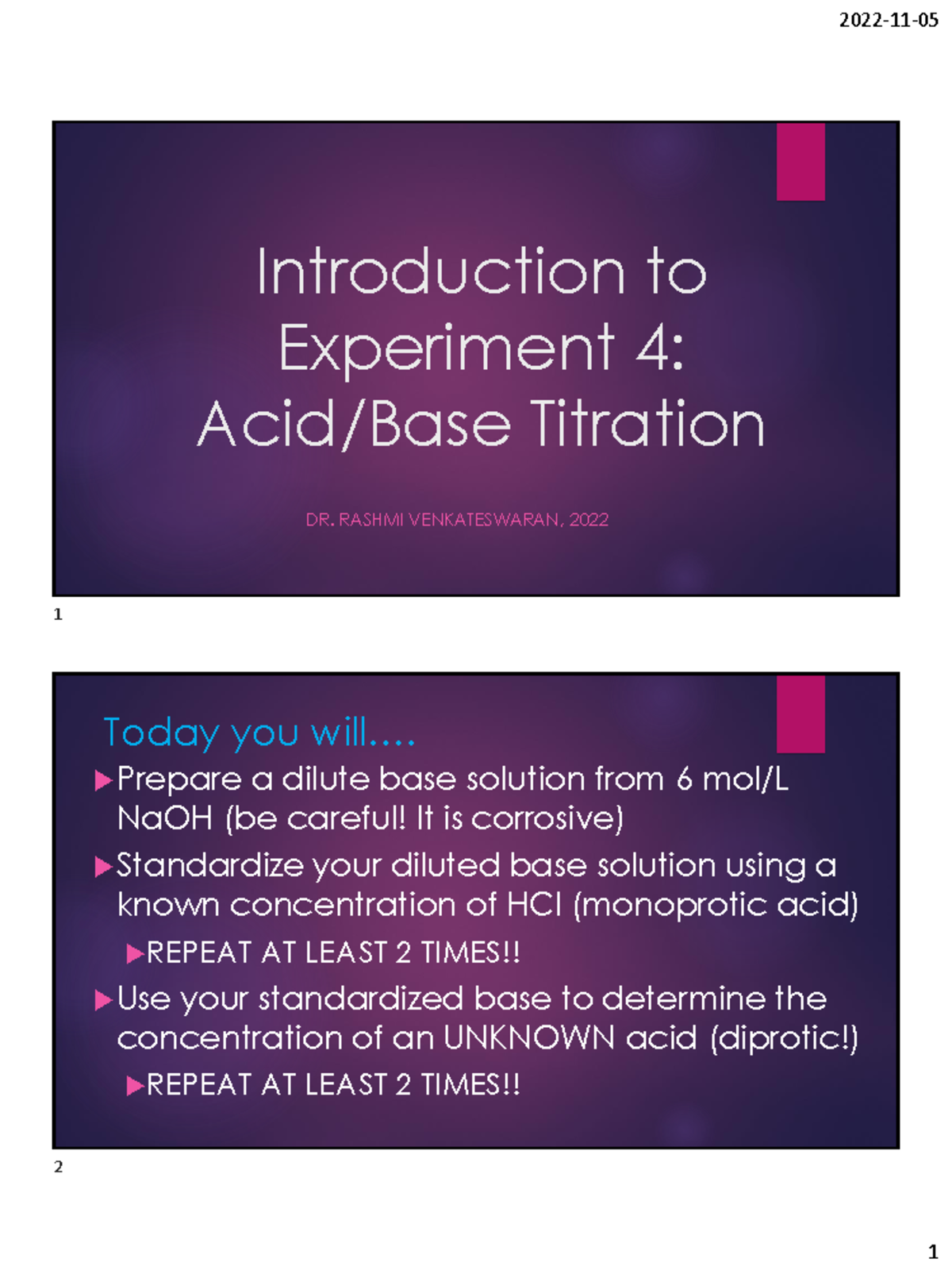 Exp 4 lab intro Lab 4 Introduction to Experiment 4 Acid/Base