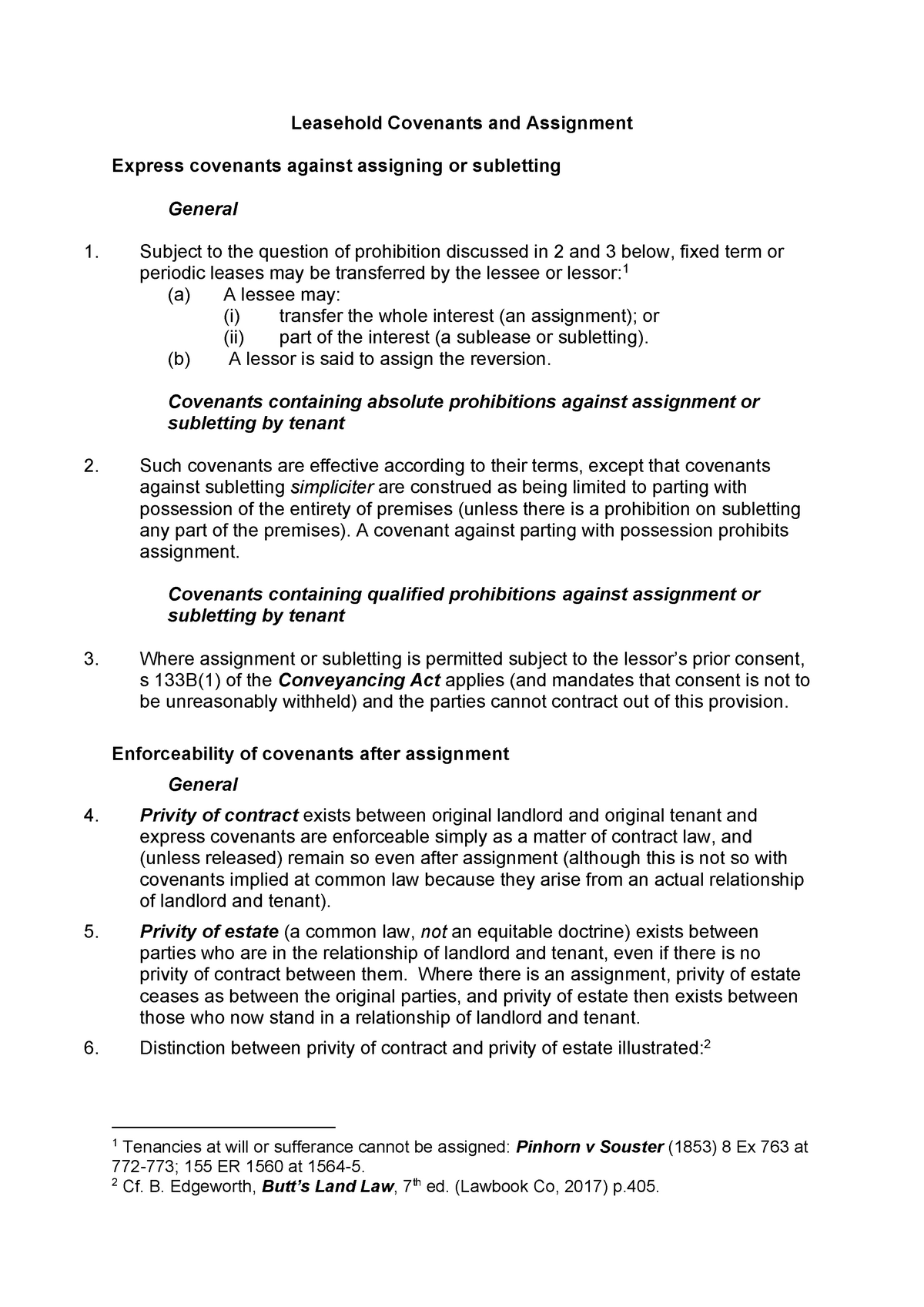 Land Law outline class 12 - Leasehold Covenants and Assignment ...