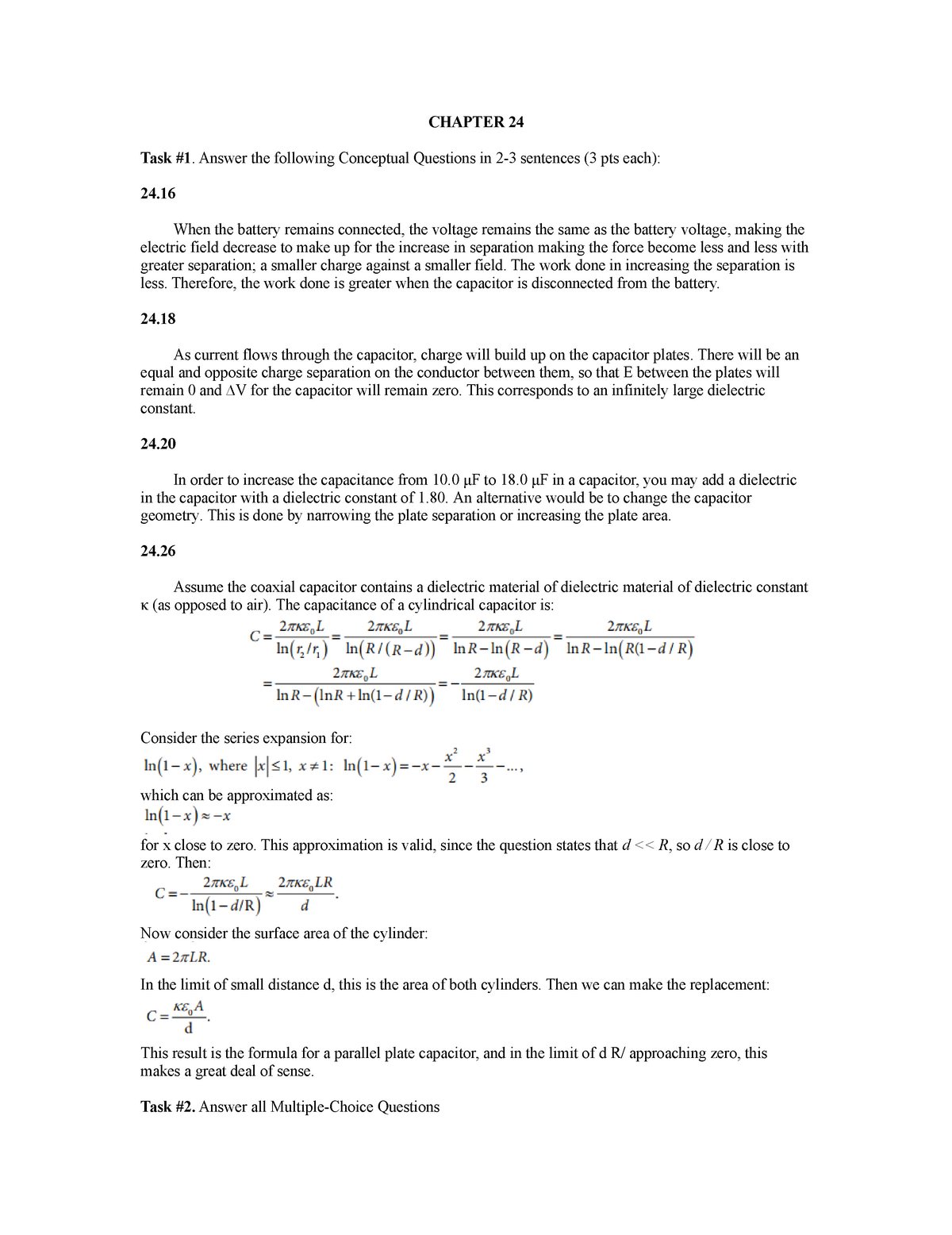 Phys02 Chap24WW - Answers To Chapter - CHAPTER 24 Task #1. Answer The ...