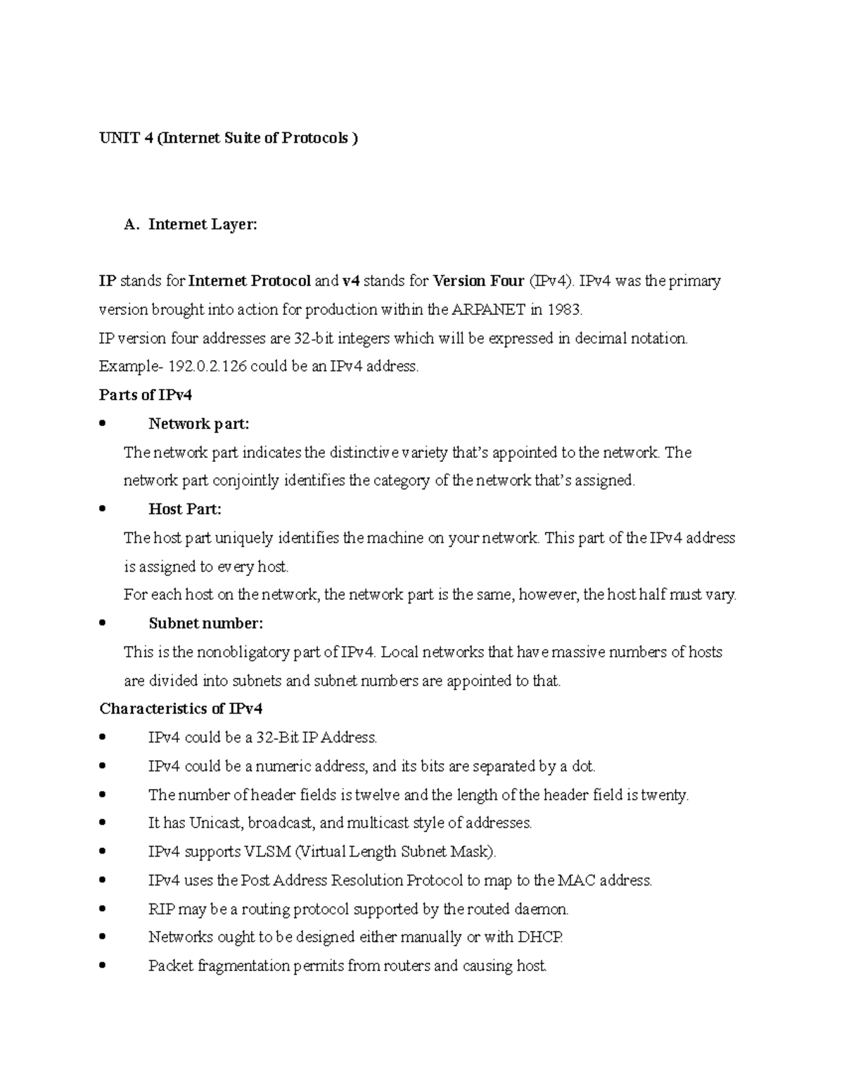 HSN UNIT 4 notes - UNIT 4 (Internet Suite of Protocols ) A. Internet ...