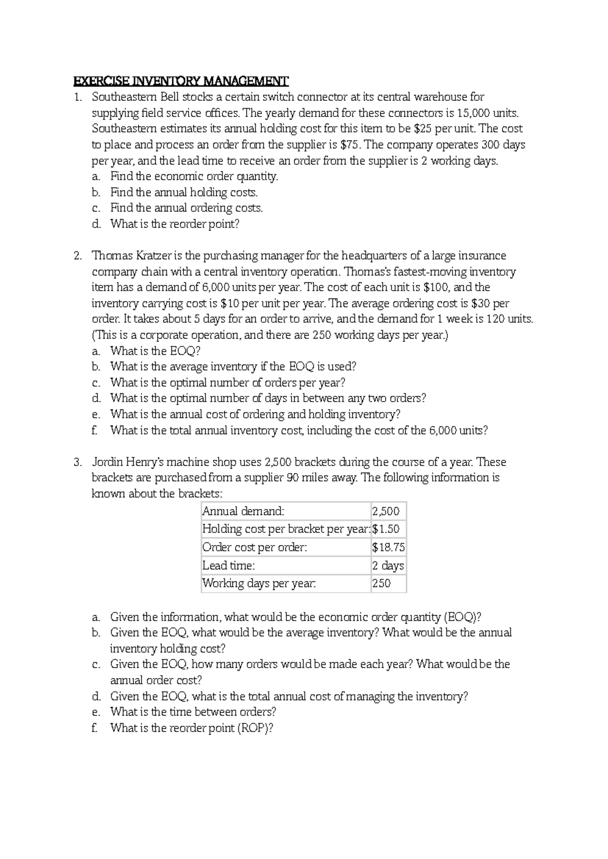 Exercice Inventory management - EXERCISE INVENTORY MANAGEMENT ...