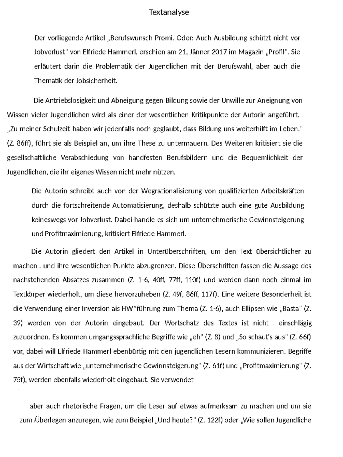 Berufswunsch-Promi - Mustertext für eine Textanalyse zum Artikel ...