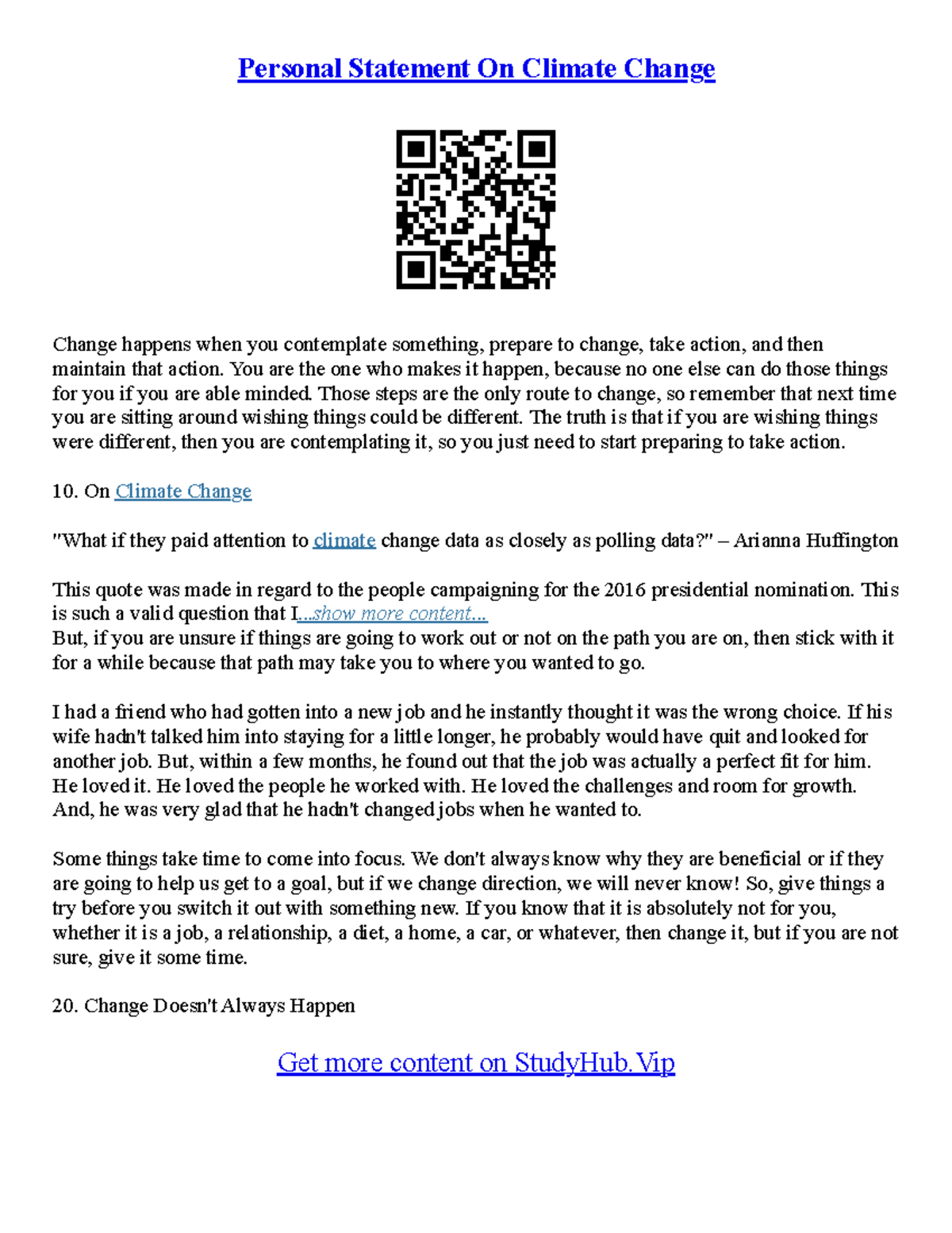 Personal Statement Essay - Personal Statement On Climate Change Change ...