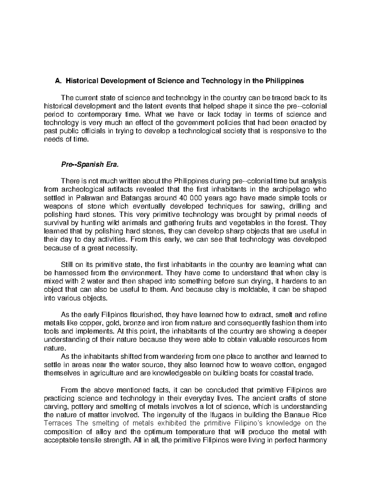 Group 11 prepareartion A. Historical Development of Science and