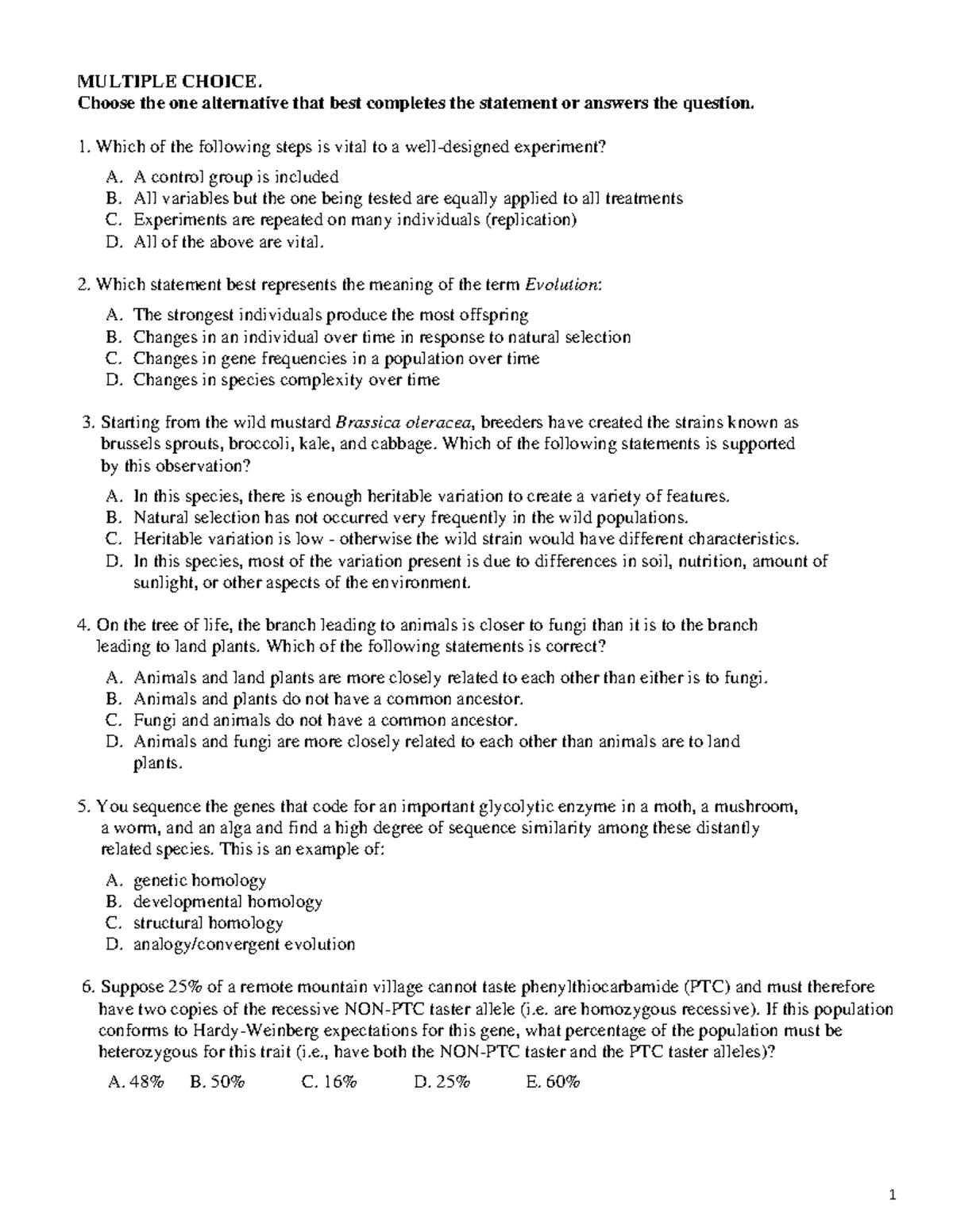 Evolution questions for A level Biology Warning TT undefined