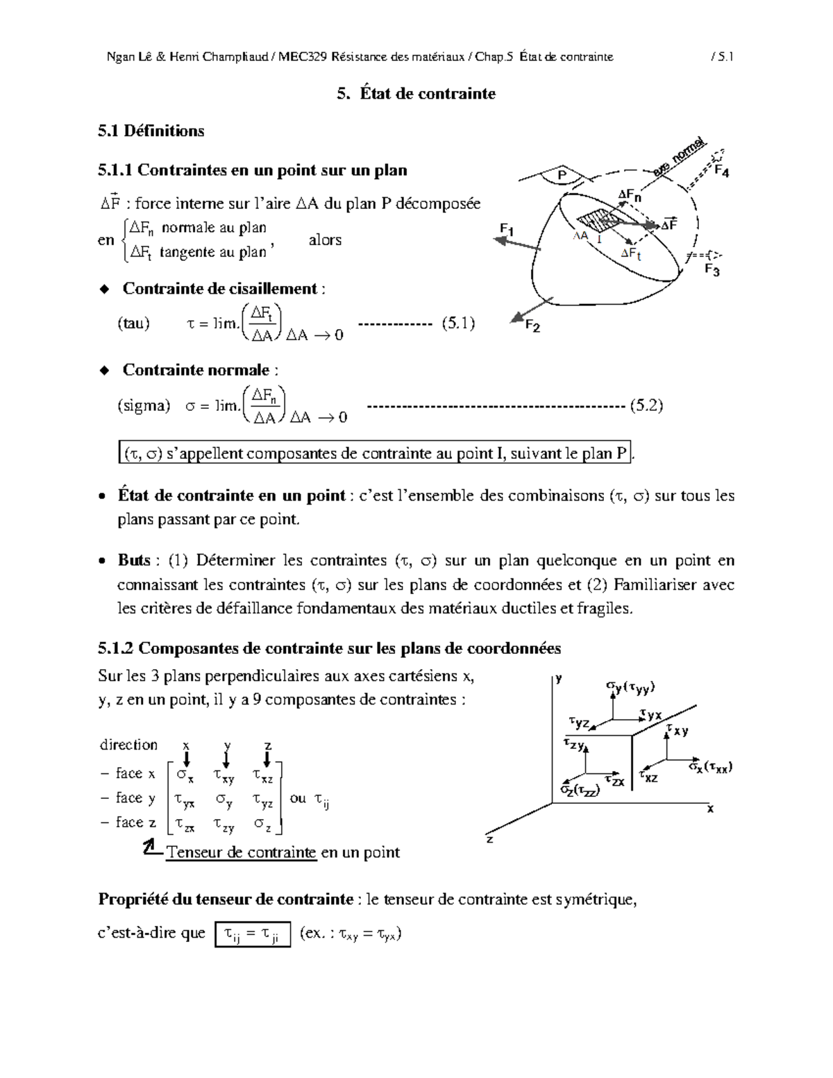 05 Mec329Notes De Cours Avril 2019 - 5. État de contrainte 5 ...