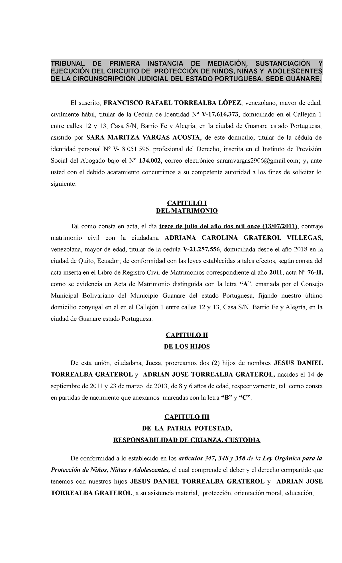 Divorcio Amigo ALEX Chino - TRIBUNAL DE PRIMERA INSTANCIA DE MEDIACIÓN ...