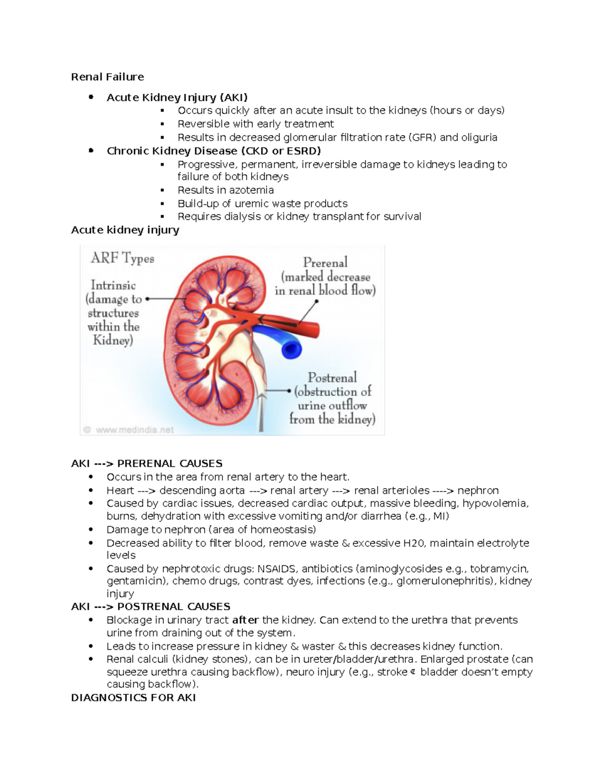 NURS 1027 TEST 4 Review - Renal Failure Acute Kidney Injury (AKI ...