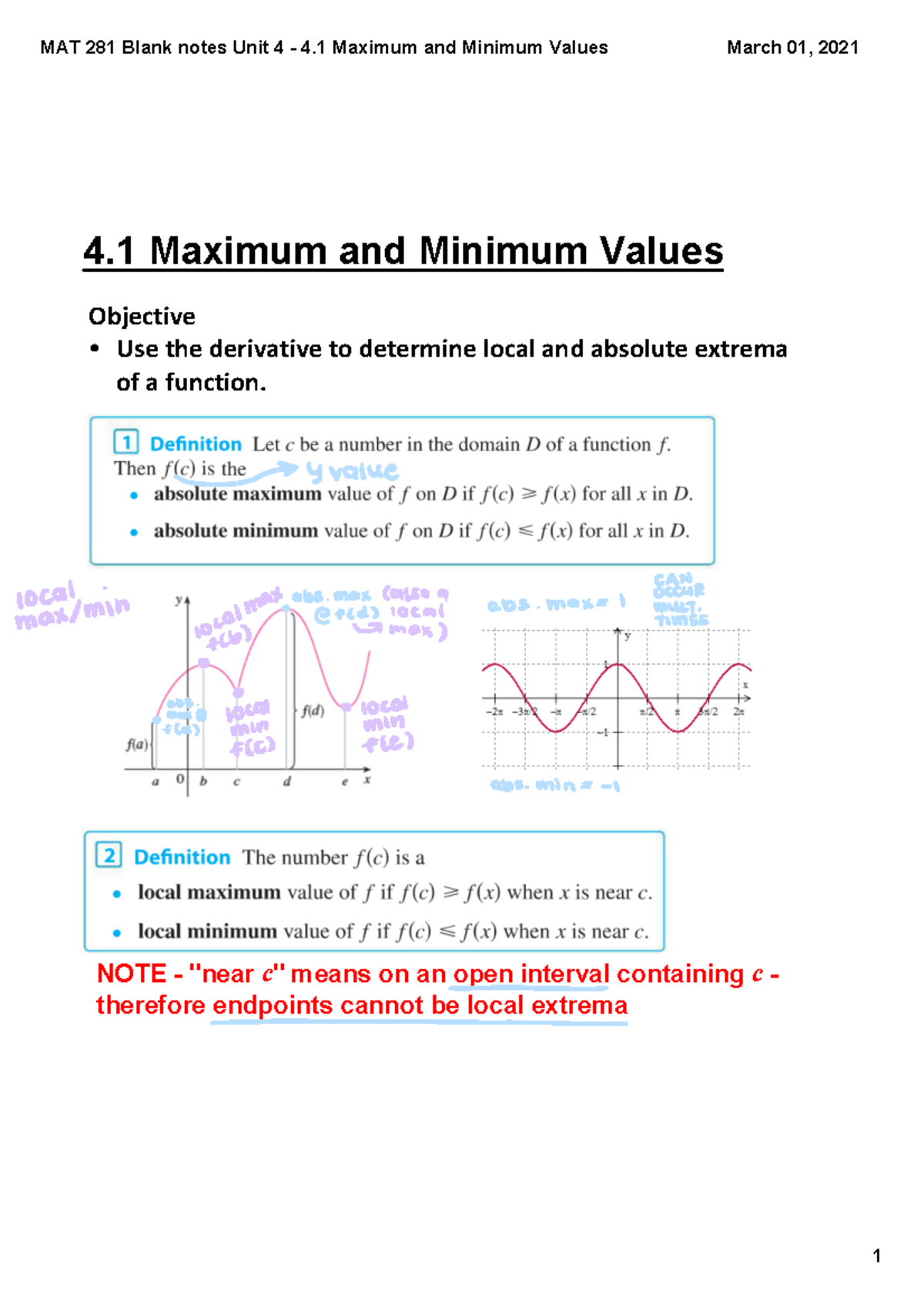 4.1 Maximum and Minimum Values - 4 Maximum and Minimum Values s ...