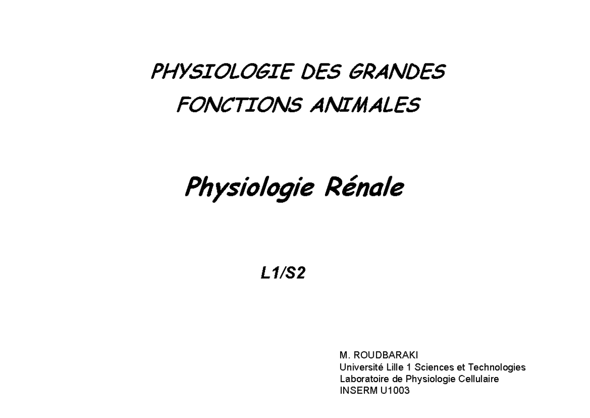 Cours Physiologie Rénale Section 4 2016 N Et B - Physiologie Rénale ...