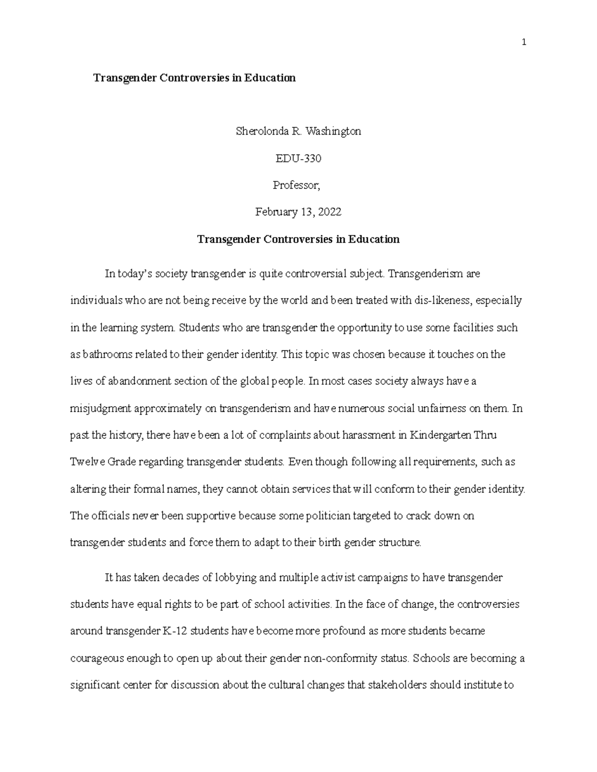 transgender essay outline