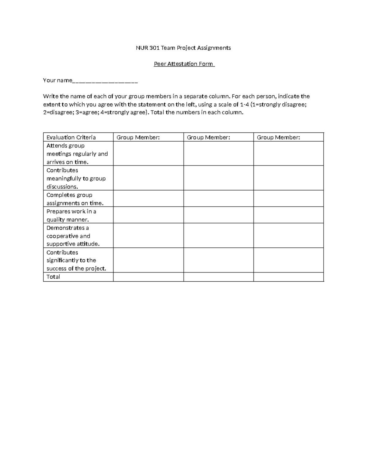 NUR 301 Team Project Attestation - NUR 301 Team Project Assignments ...