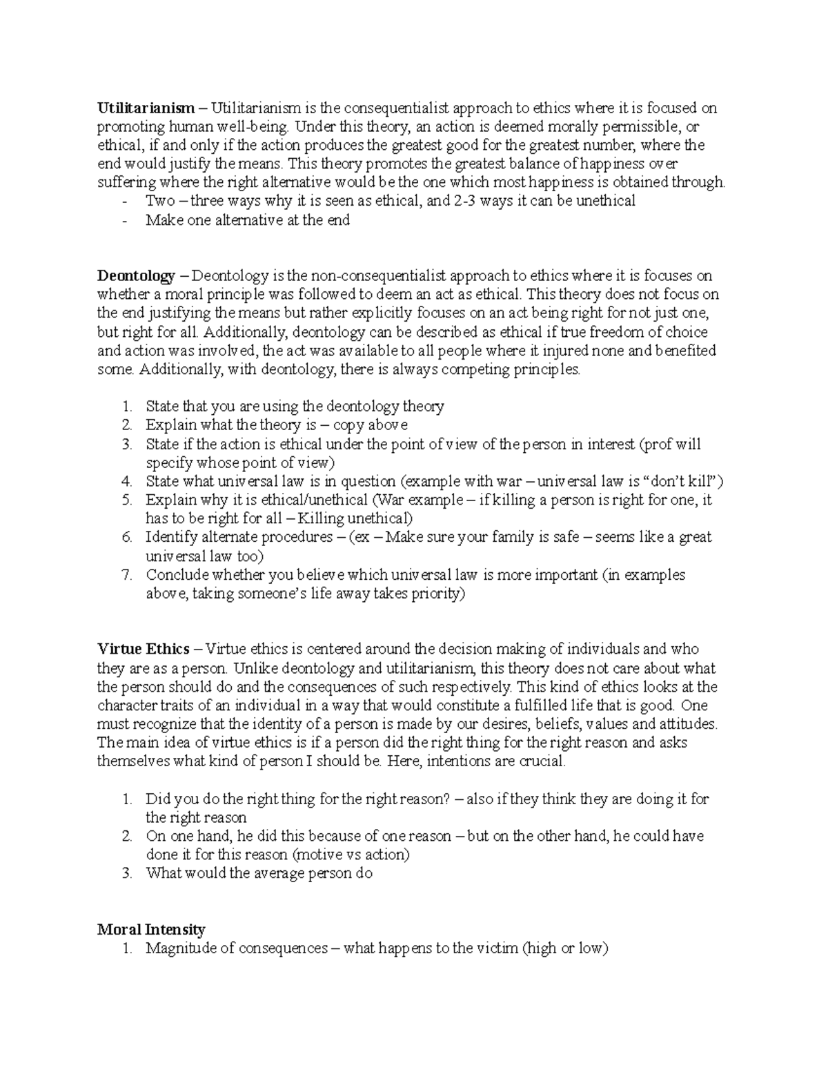 ETHC Midterm Notes - Utilitarianism – Utilitarianism is the ...