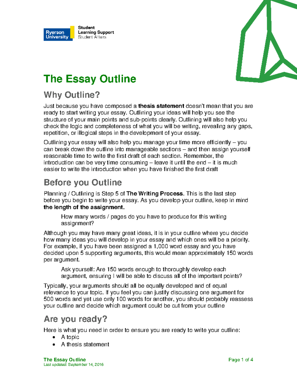 The Essay Outline English Language Good The Essay Outline Page 1 Of 4 The Essay Outline Why Studocu