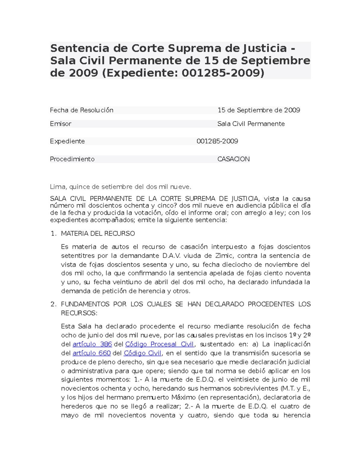 Sentencia de Corte Suprema de Justicia en el peru derecho cursos desde ...