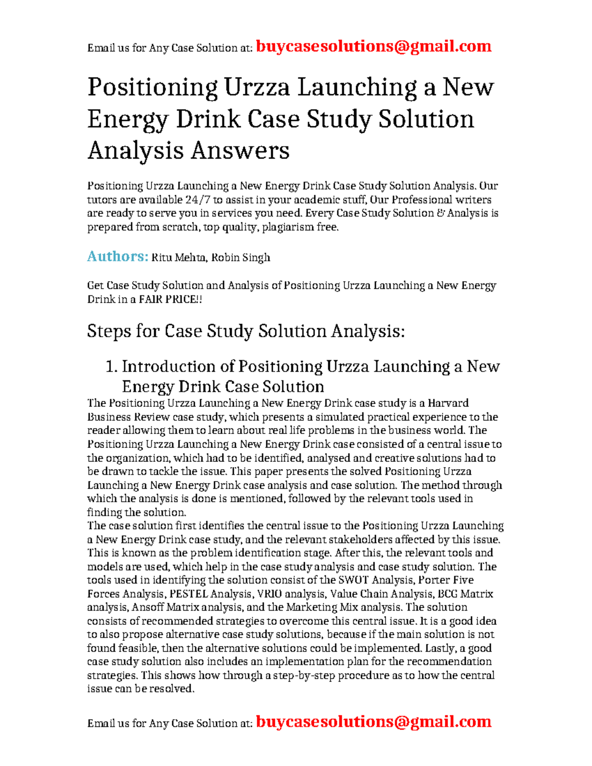 Case Solution Positioning Urzza Launching a New Energy Drink ...