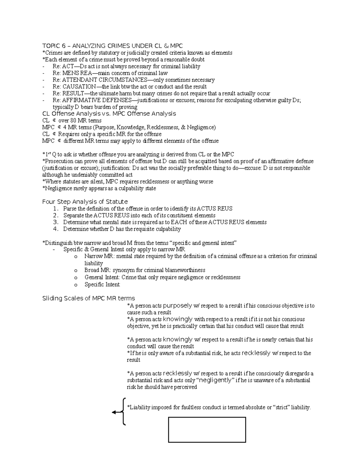 Criminal Law - Prof. Todd 3 - TOPIC 6 - ANALYZING CRIMES UNDER CL & MPC ...
