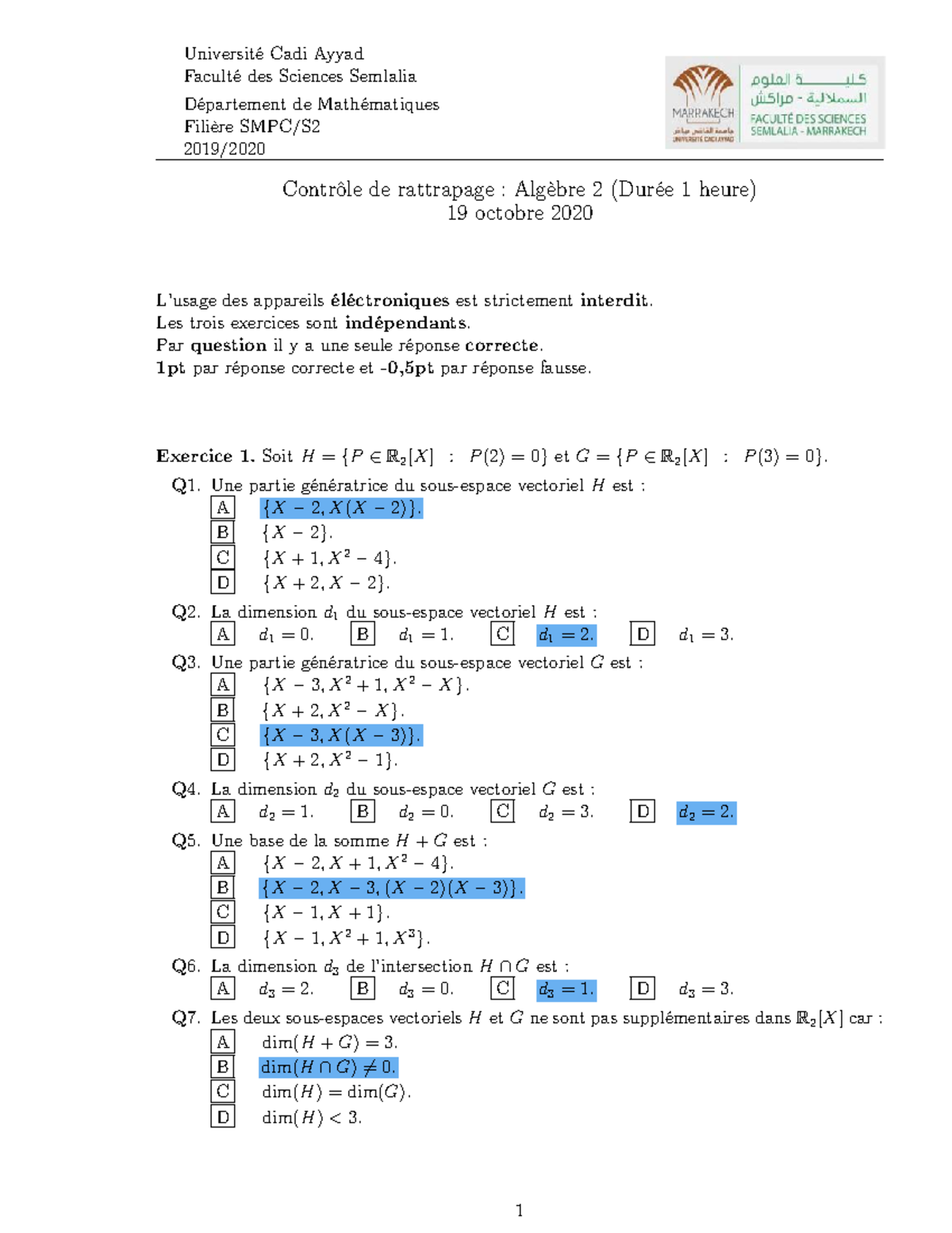 Corrigé CR-2020 - cour et exercice - Université Cadi Ayyad Faculté des ...