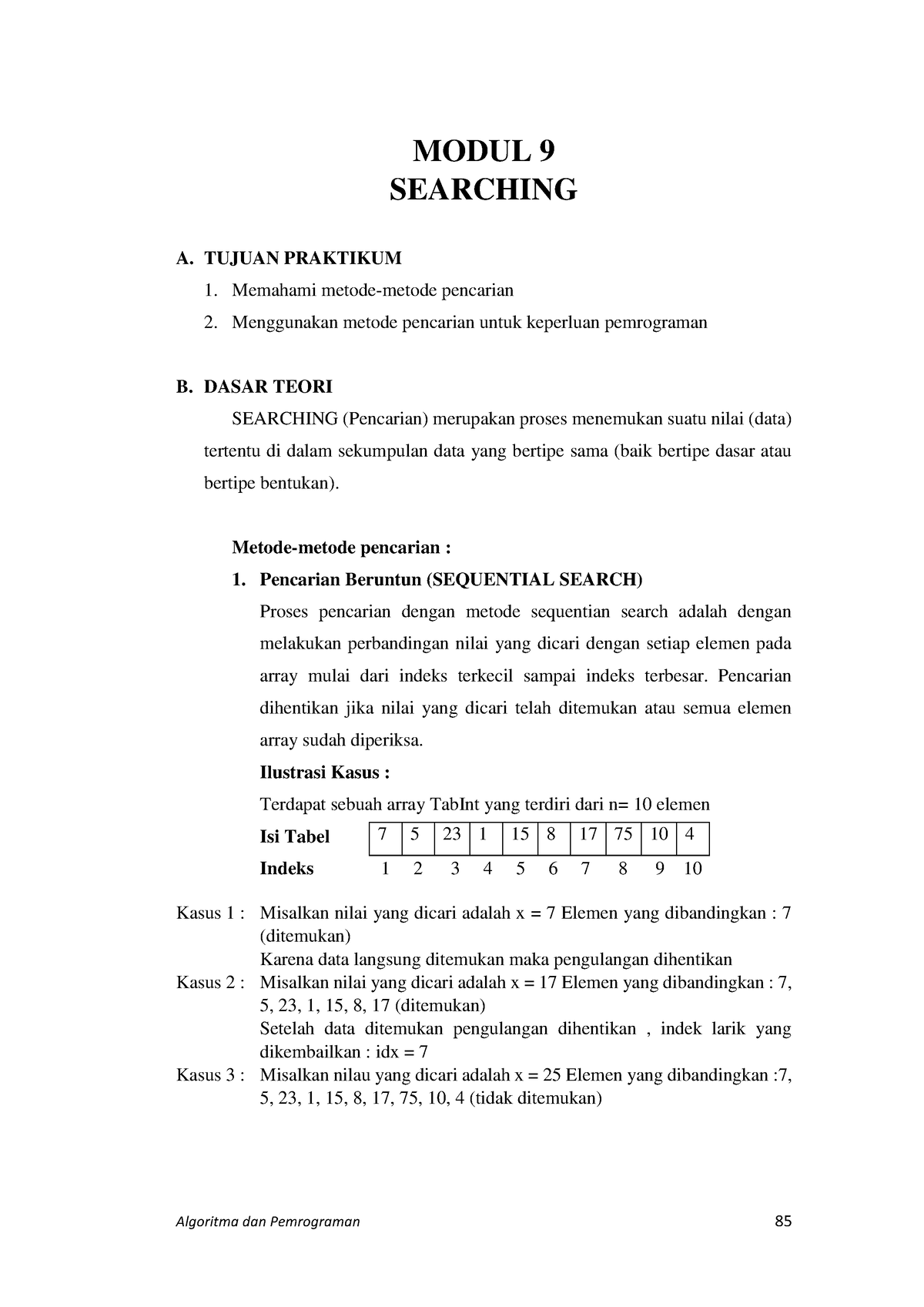 Metode Pencarian - MODUL 9 SEARCHING A. TUJUAN PRAKTIKUM Memahami ...