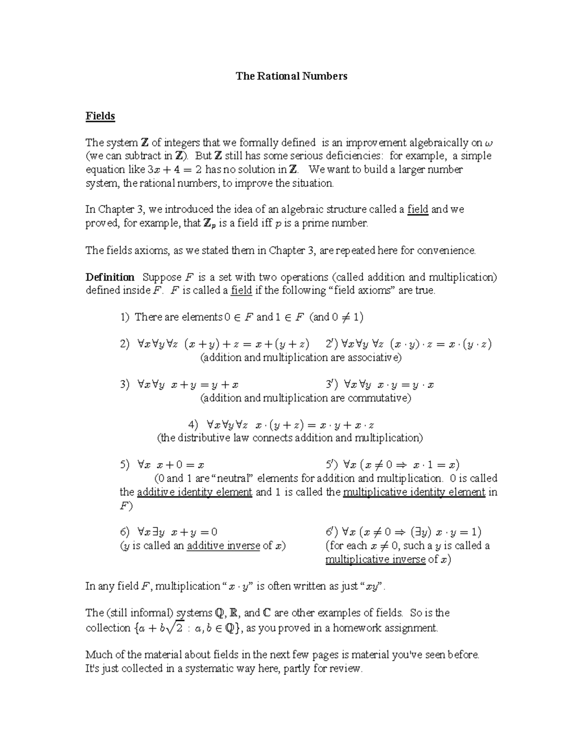 The Rational Numbers Maa 5228 4226 Studocu