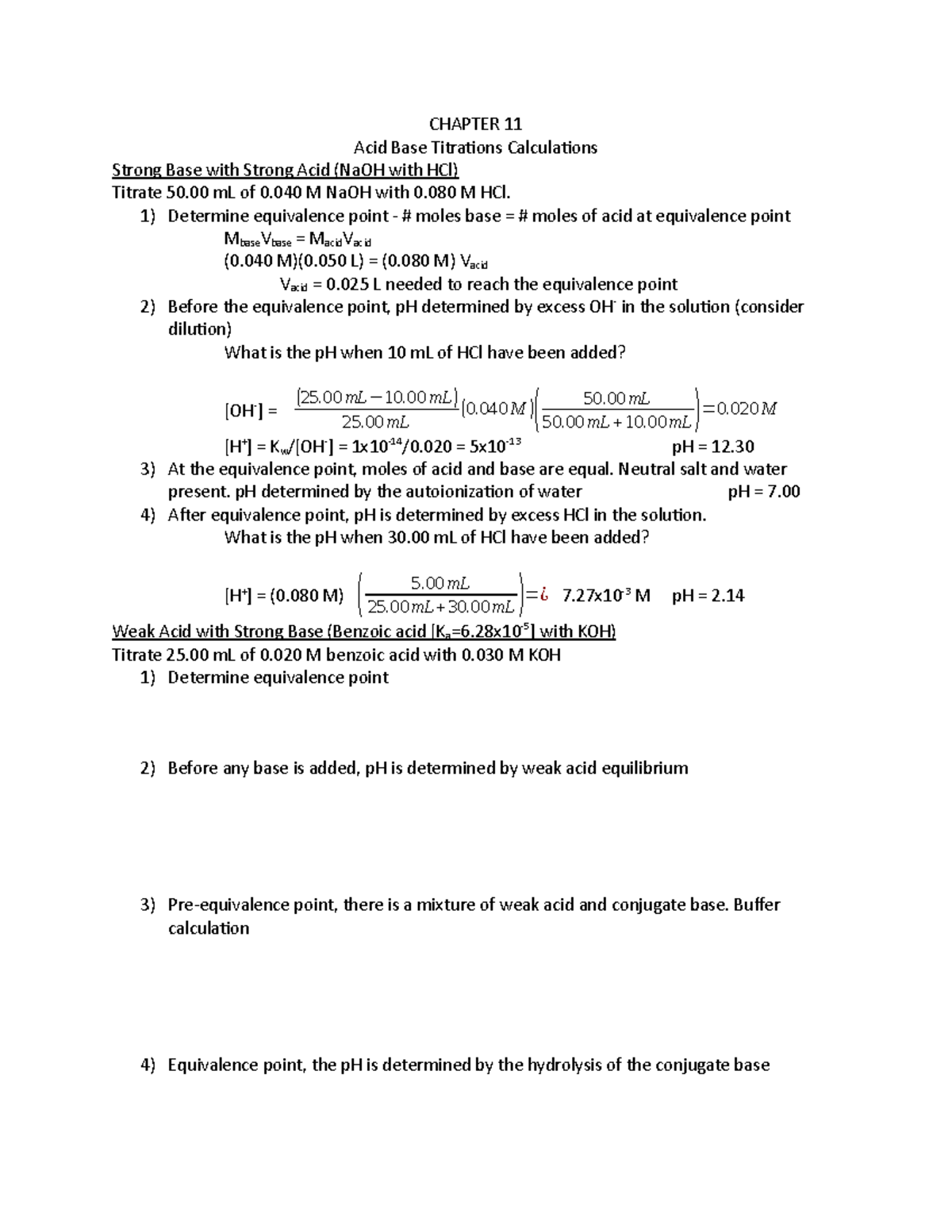 Chapter 11 Acid Base Titrations - CHAPTER 11 Acid Base Titrations ...