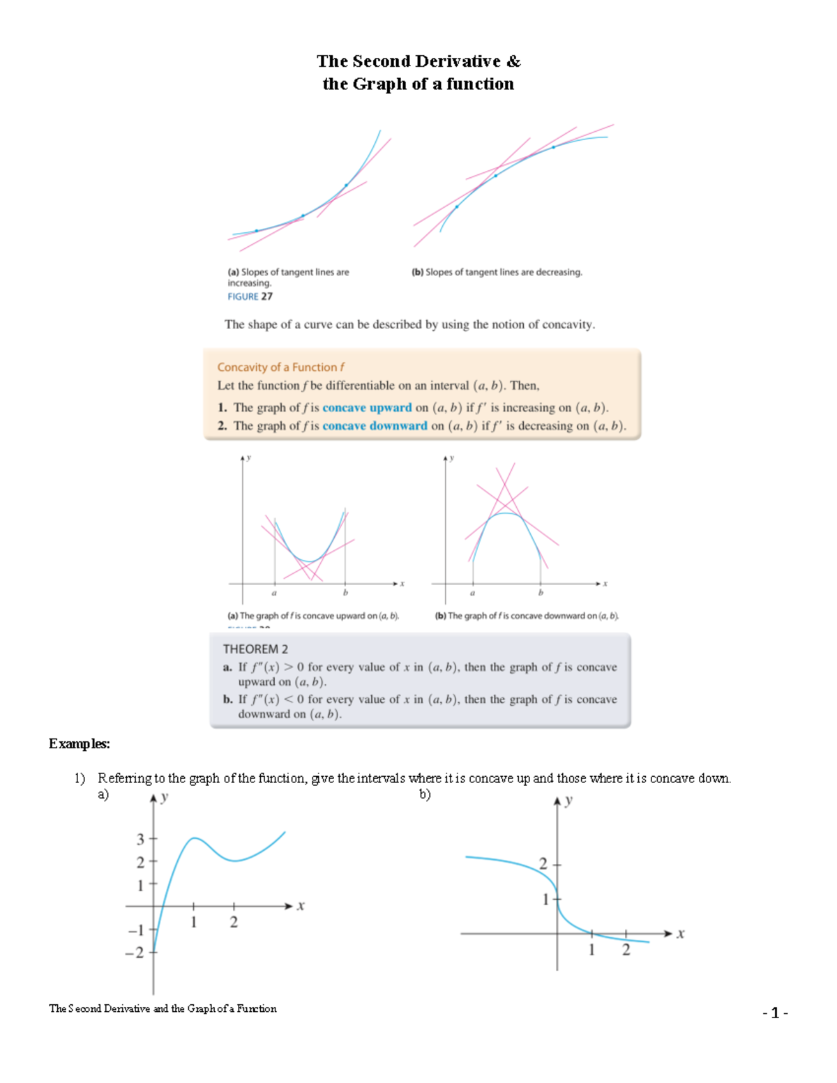 10A Second Derivative and the Graph - a) b) The Second Derivative and ...