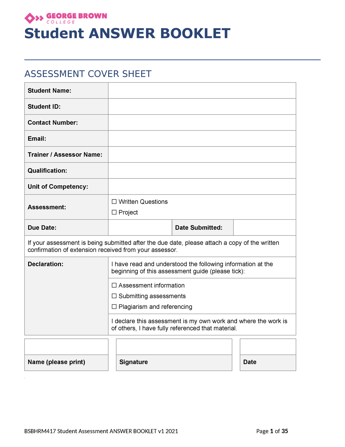 Bsbhrm 417 Student Assessment Answer Booklet v1 2021 - Student ANSWER ...