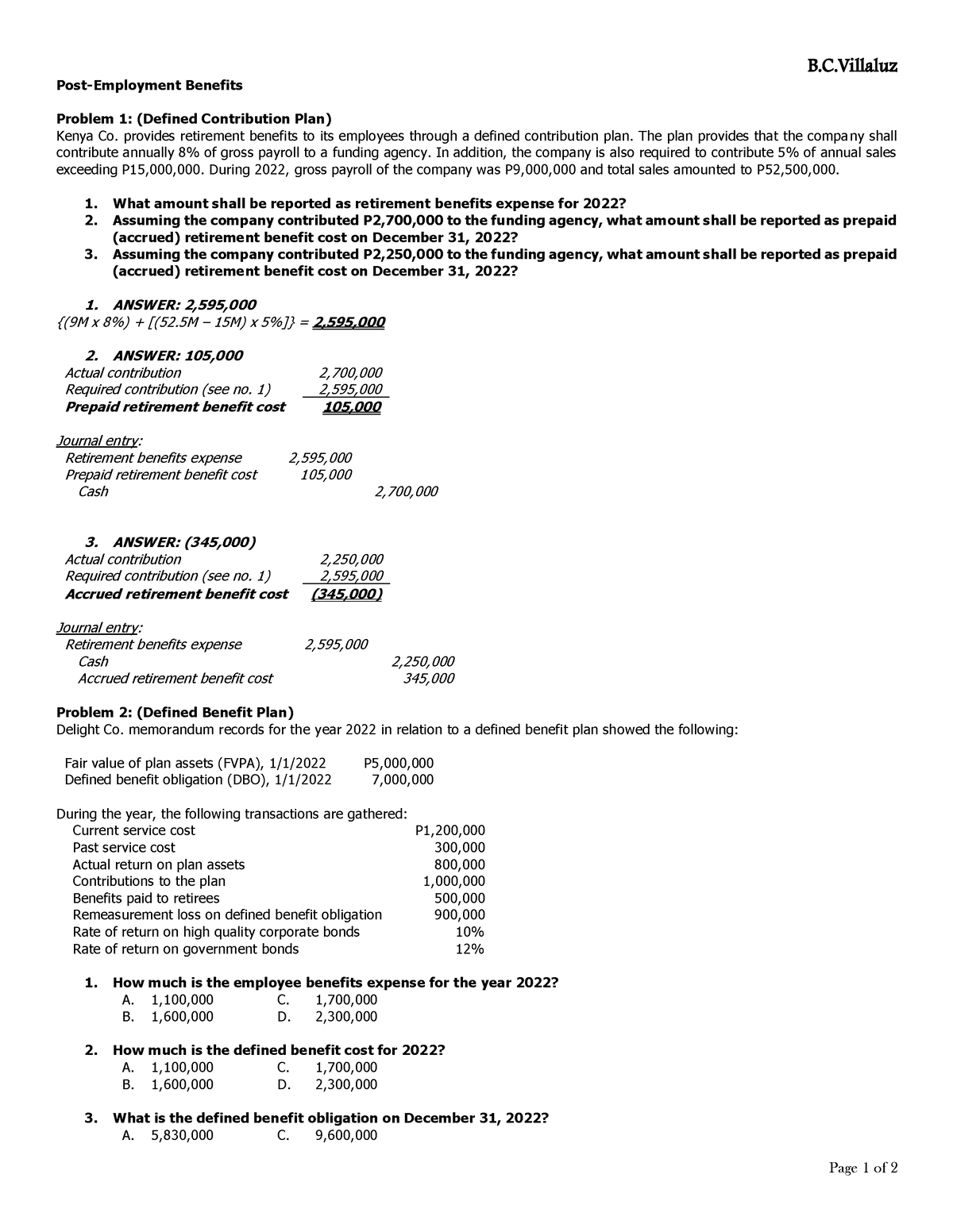 Post-Employment-Benefits - B.C Page 1 Of 2 Post-Employment Benefits ...