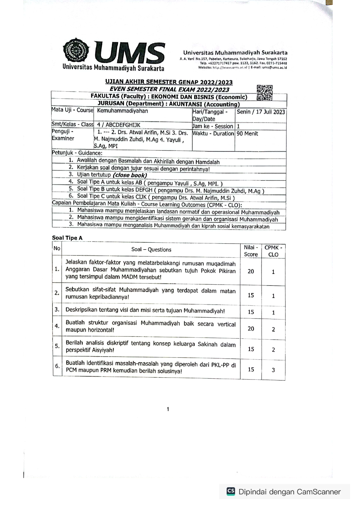 Kemuhammadiyahan UAS Semester 4 Akuntani-UMS 2023 - Bursa Soal Ujian ...